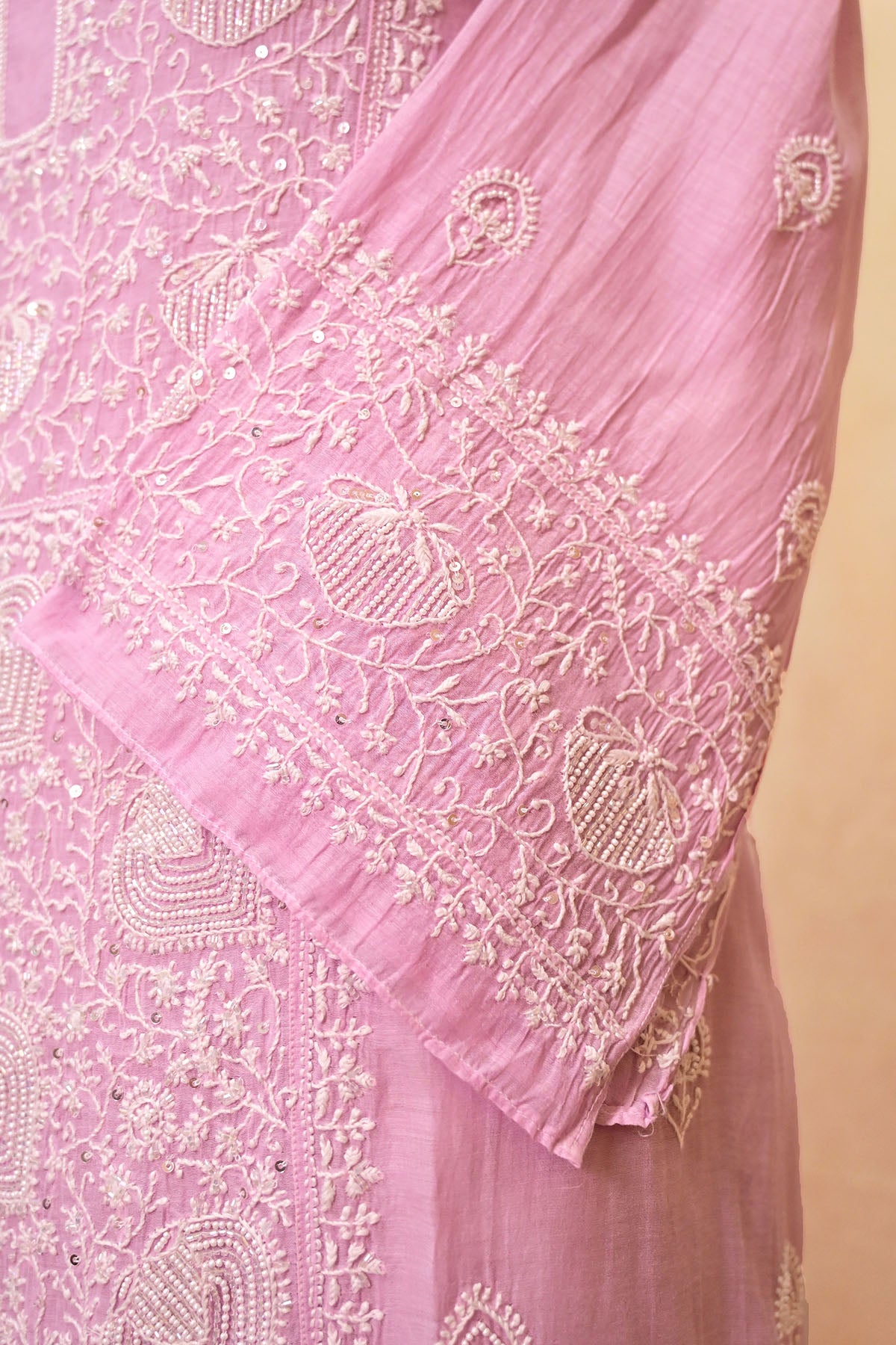 Light Lavender Chanderi Chikankari Suit