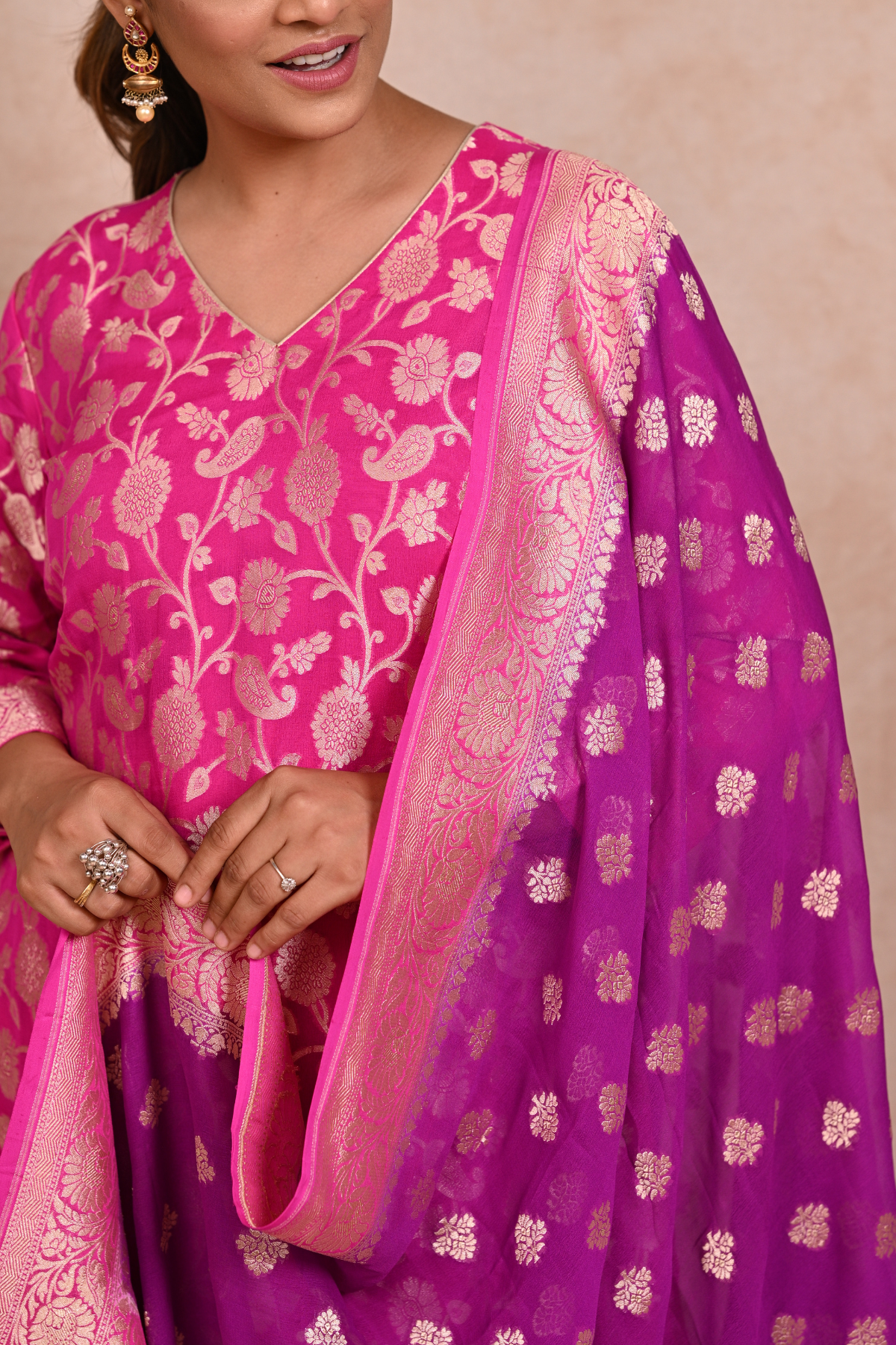 Hot Pink Banarasi khaddi Georgette Suit