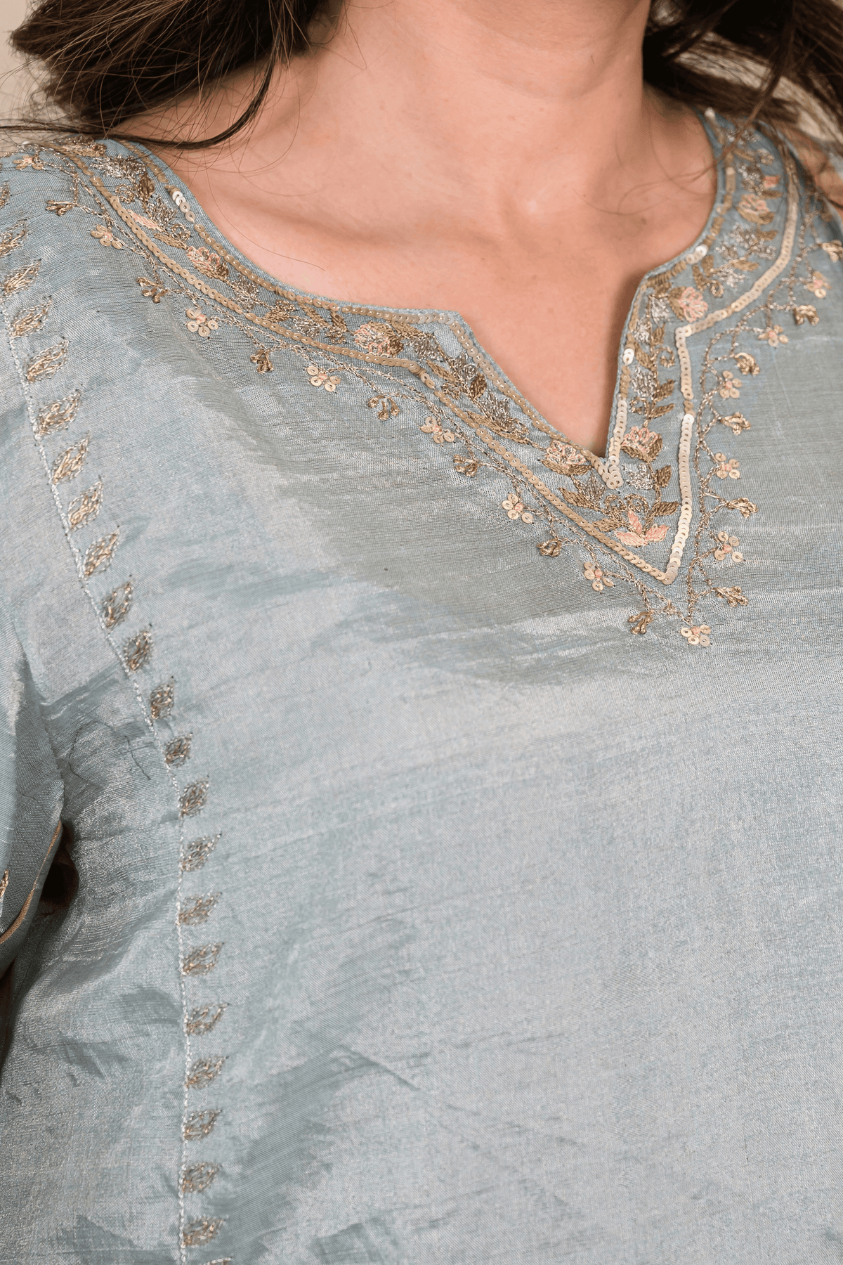 Pearl Blue Tissue Chanderi Zardozi Suit