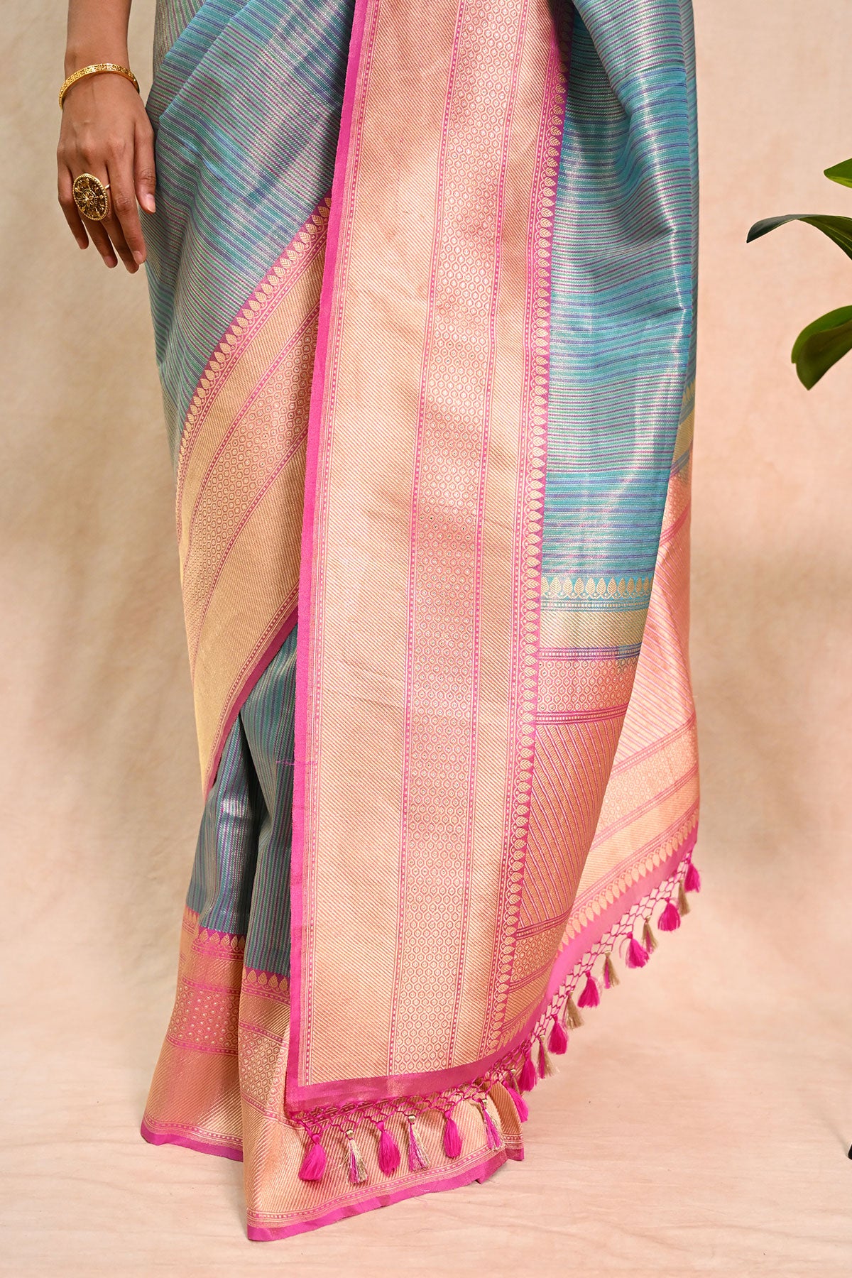 Blue Katan Tissue Banarasi Silk Saree