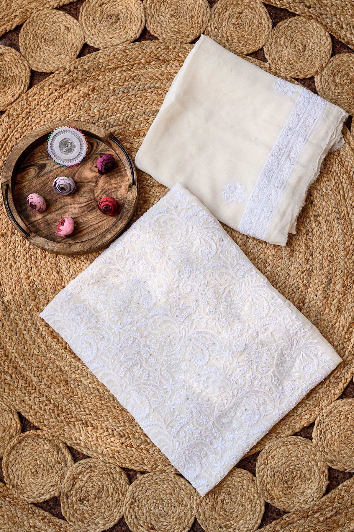 Off White Georgette Chikankari Suit