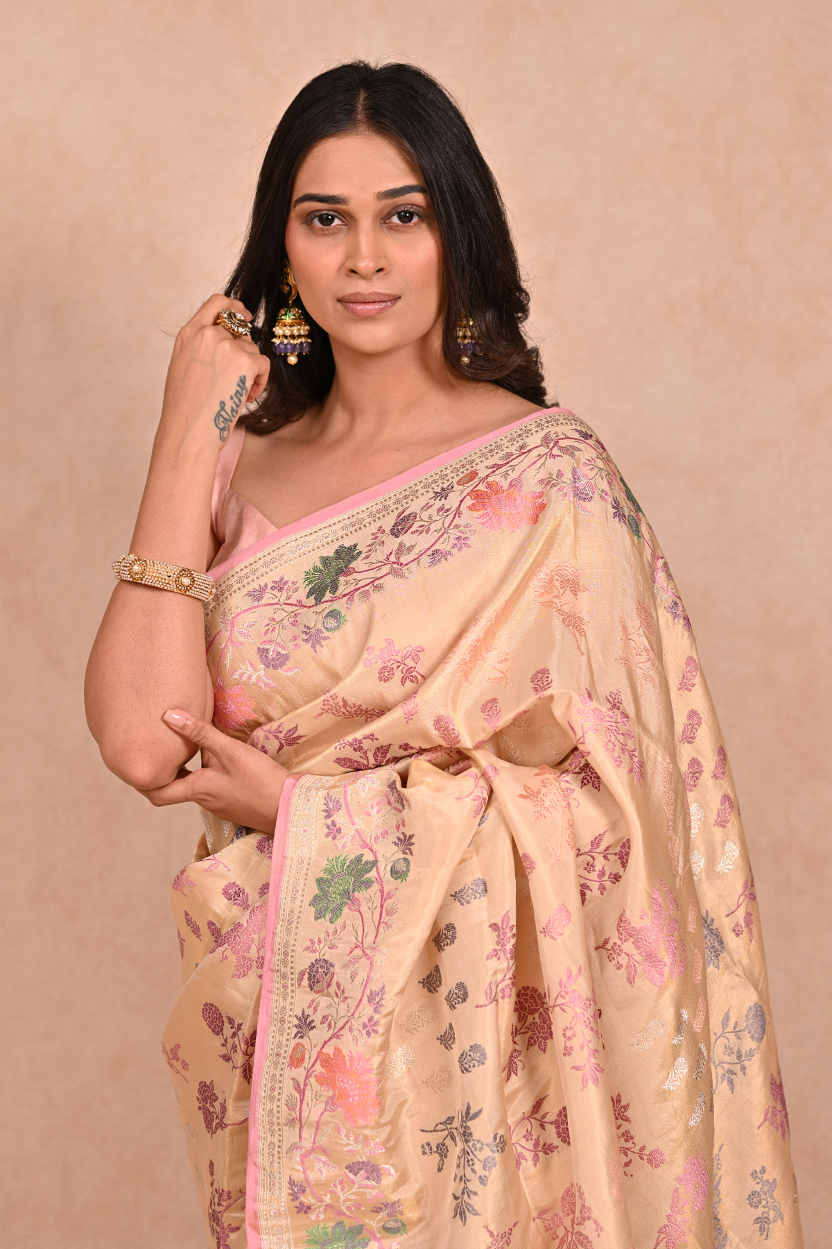 Beige Tissue Silk Banarasi Saree