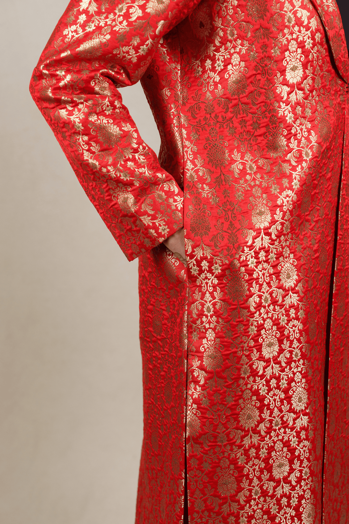 Crimson Red Brocade Silk Banarasi Jacket
