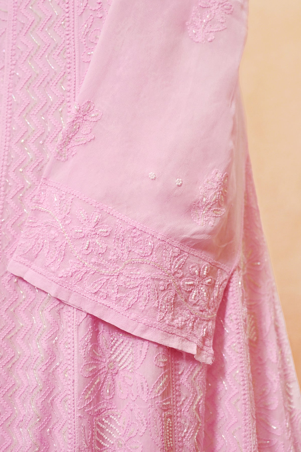 Pink Viscose Georgette Chikankari Anarkali