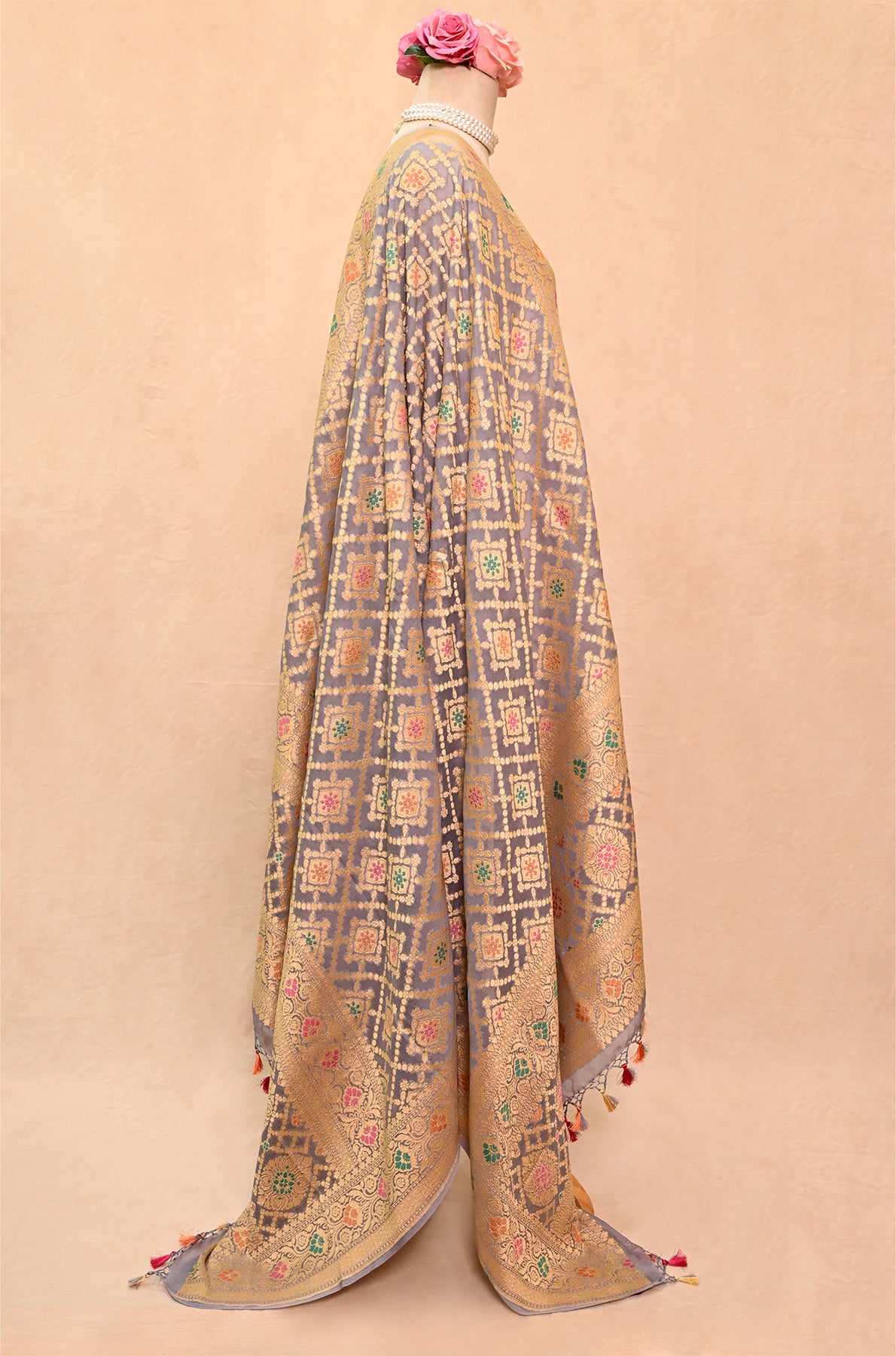 Dusty Blue Khaddi Georgette Banarasi Dupatta