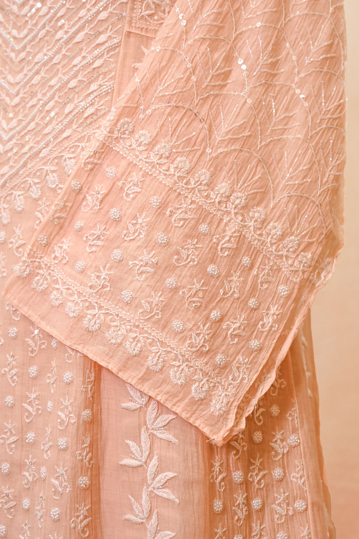 Light Peach Chanderi Chikankari Anarkali
