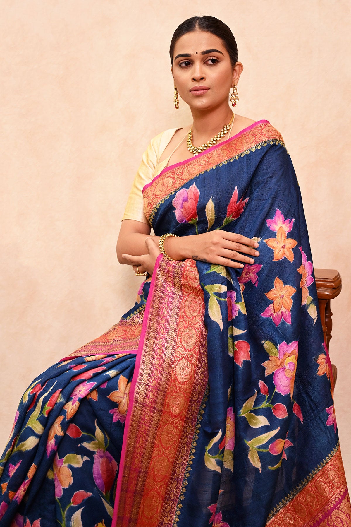 Tussar Georgette Banarasi Saree with Hand Brush Dye