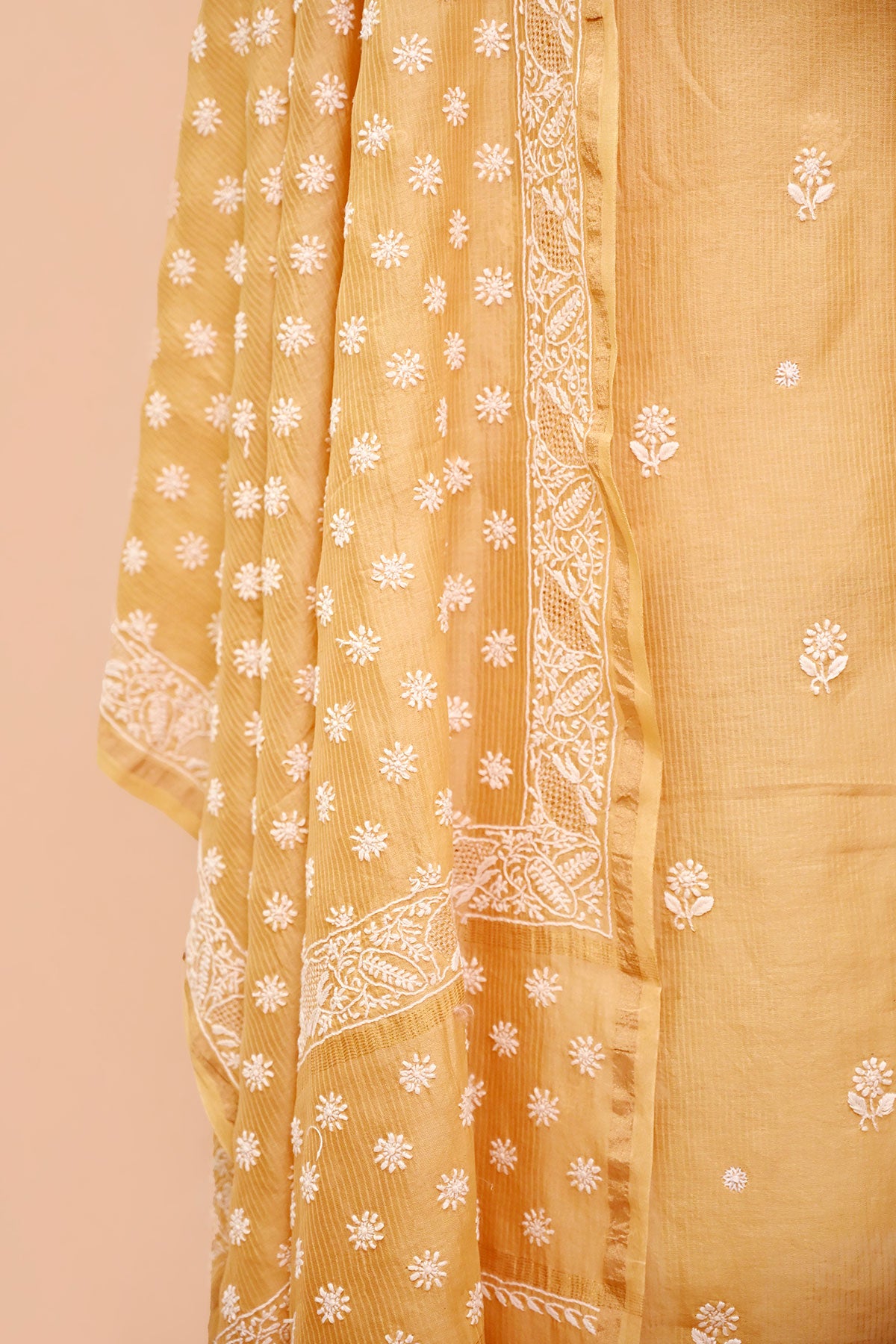 Mustard Maheshwari Chikankari Suit