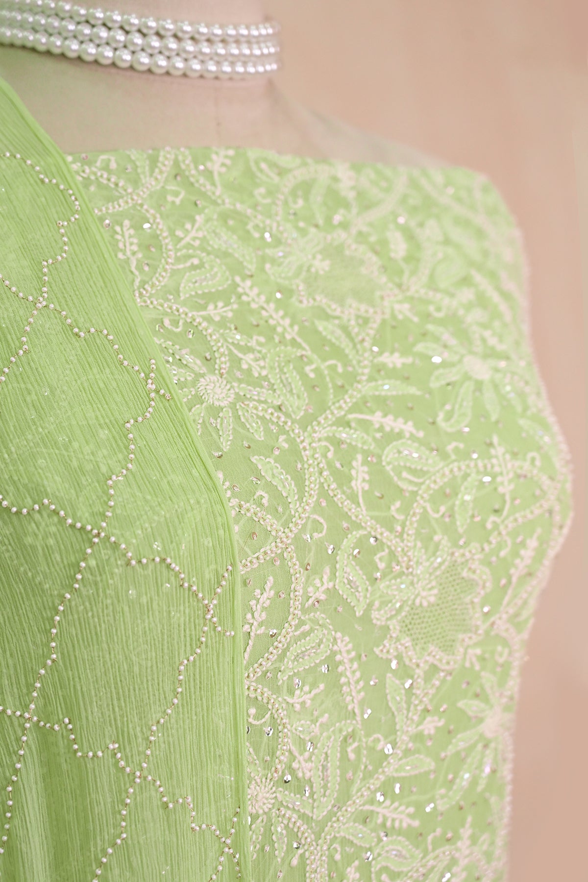 Light Green Crepe Chikankari Suit