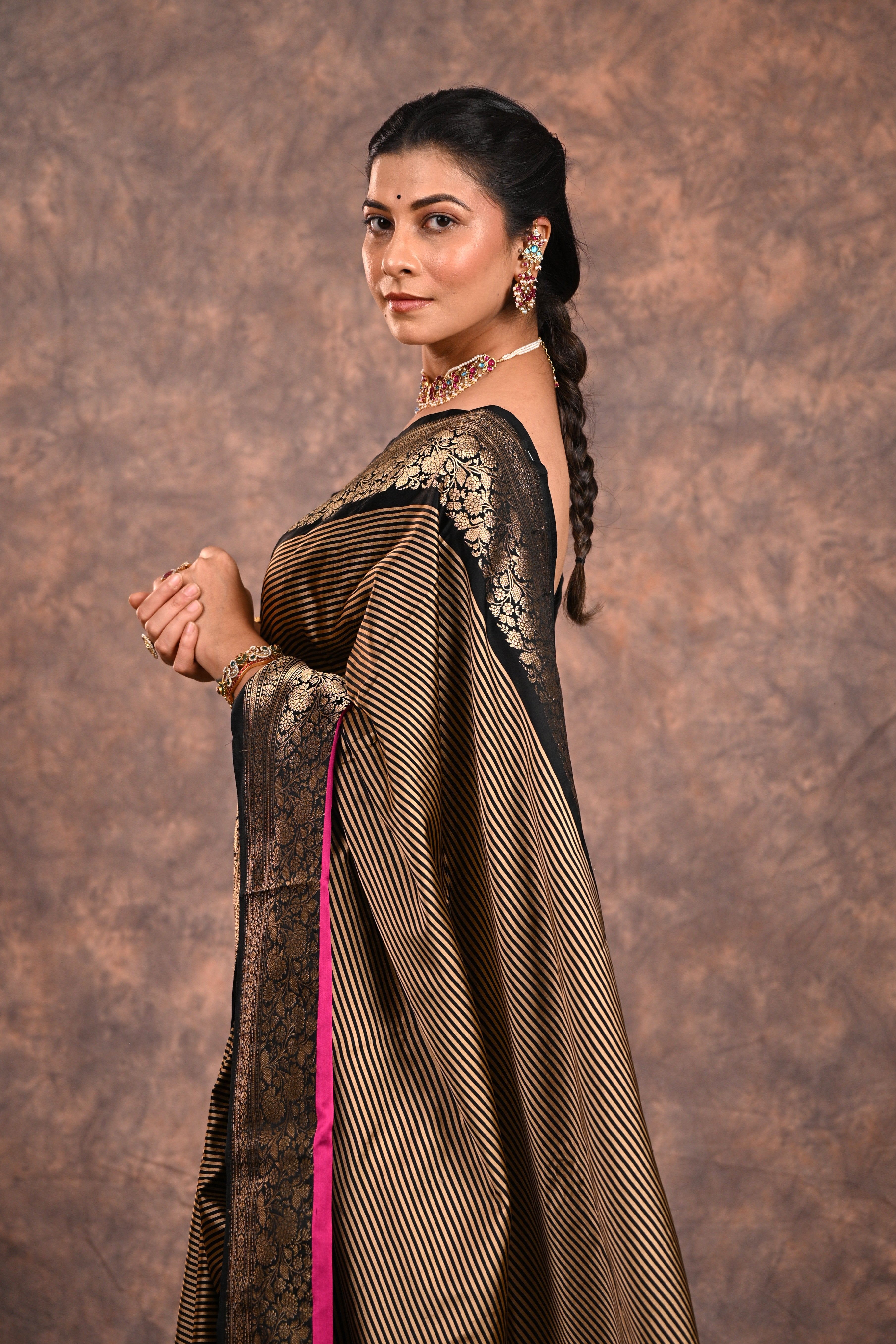 Black Satin Silk Banarasi Saree