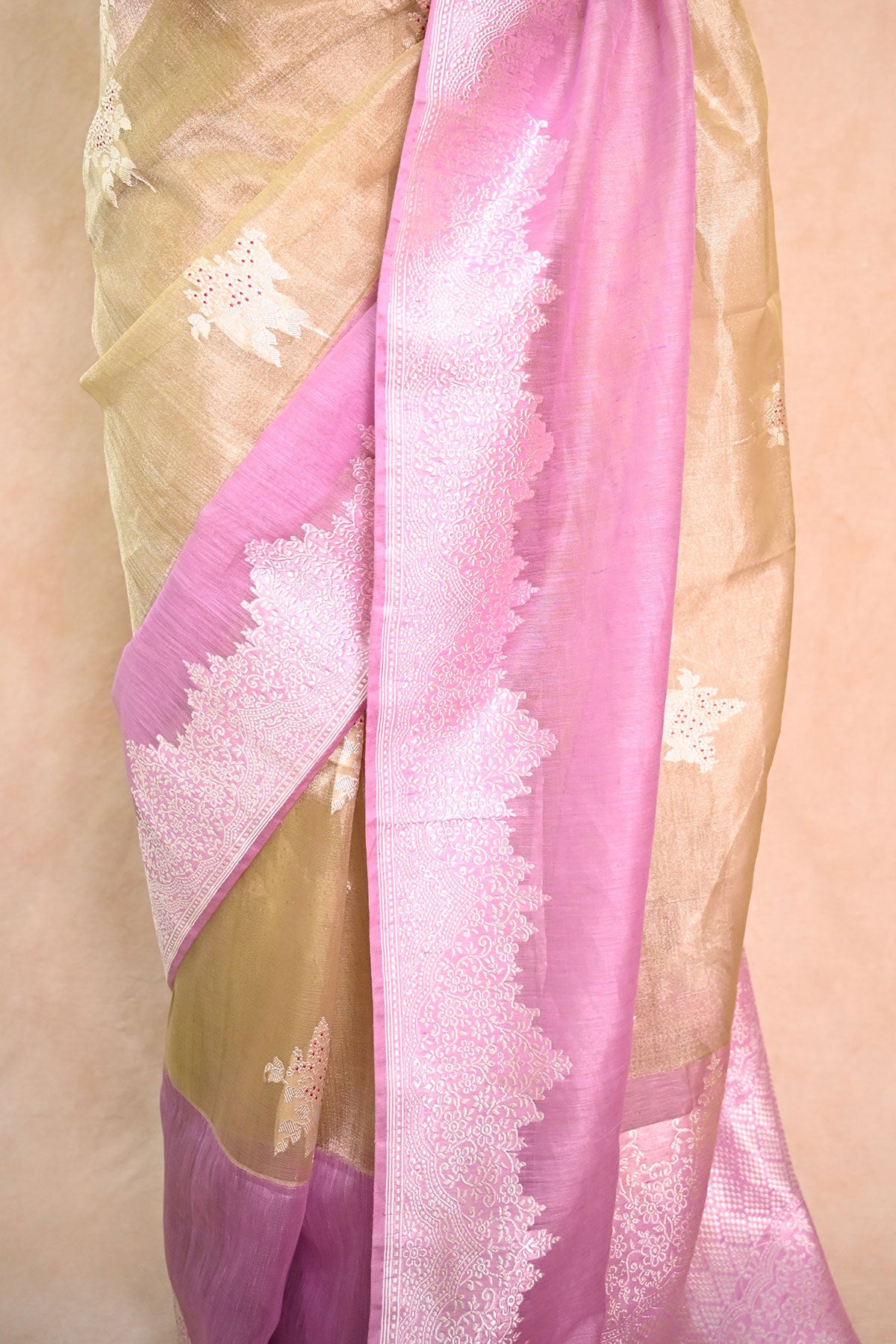 Sea Green Ek Tara Kora Tissue Saree