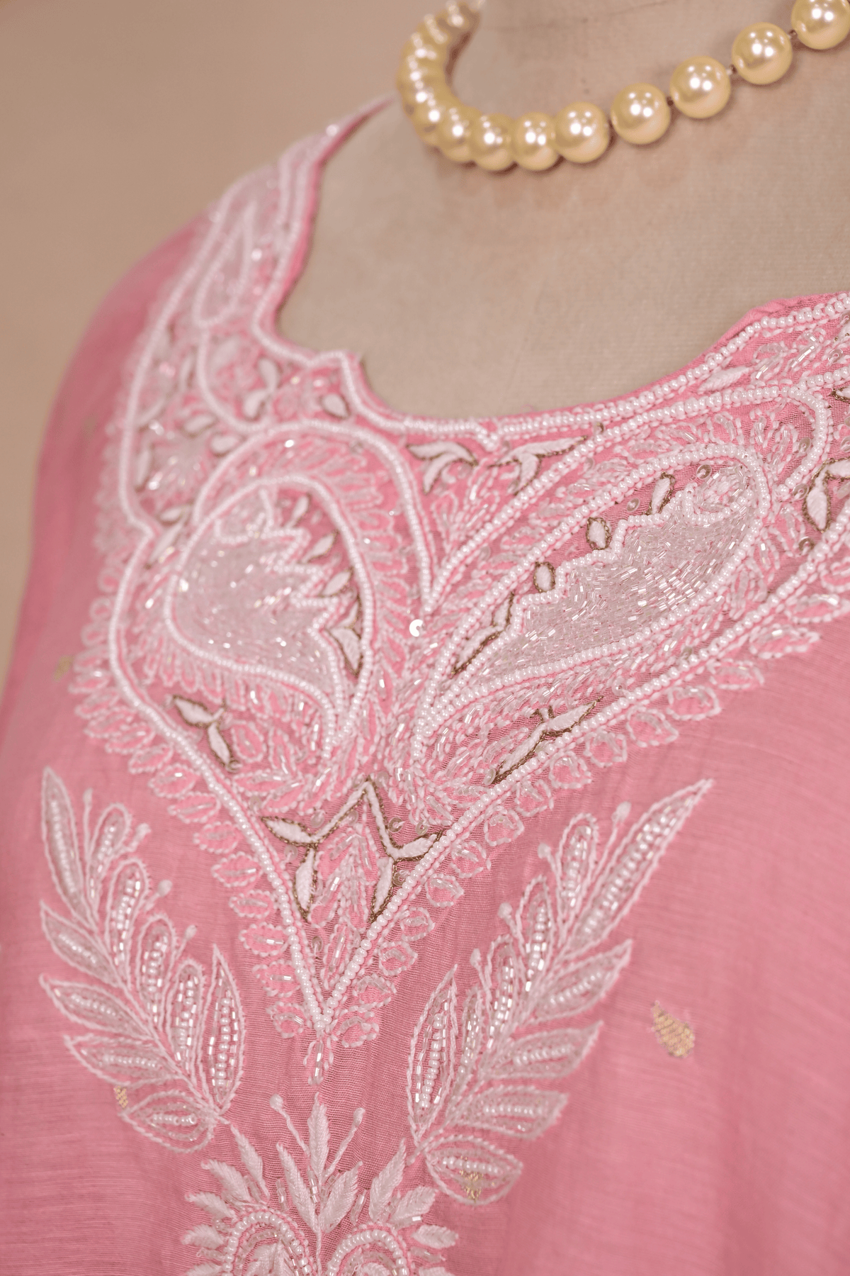 Blush Pink Banarasi Chanderi Chikankari Kaftan