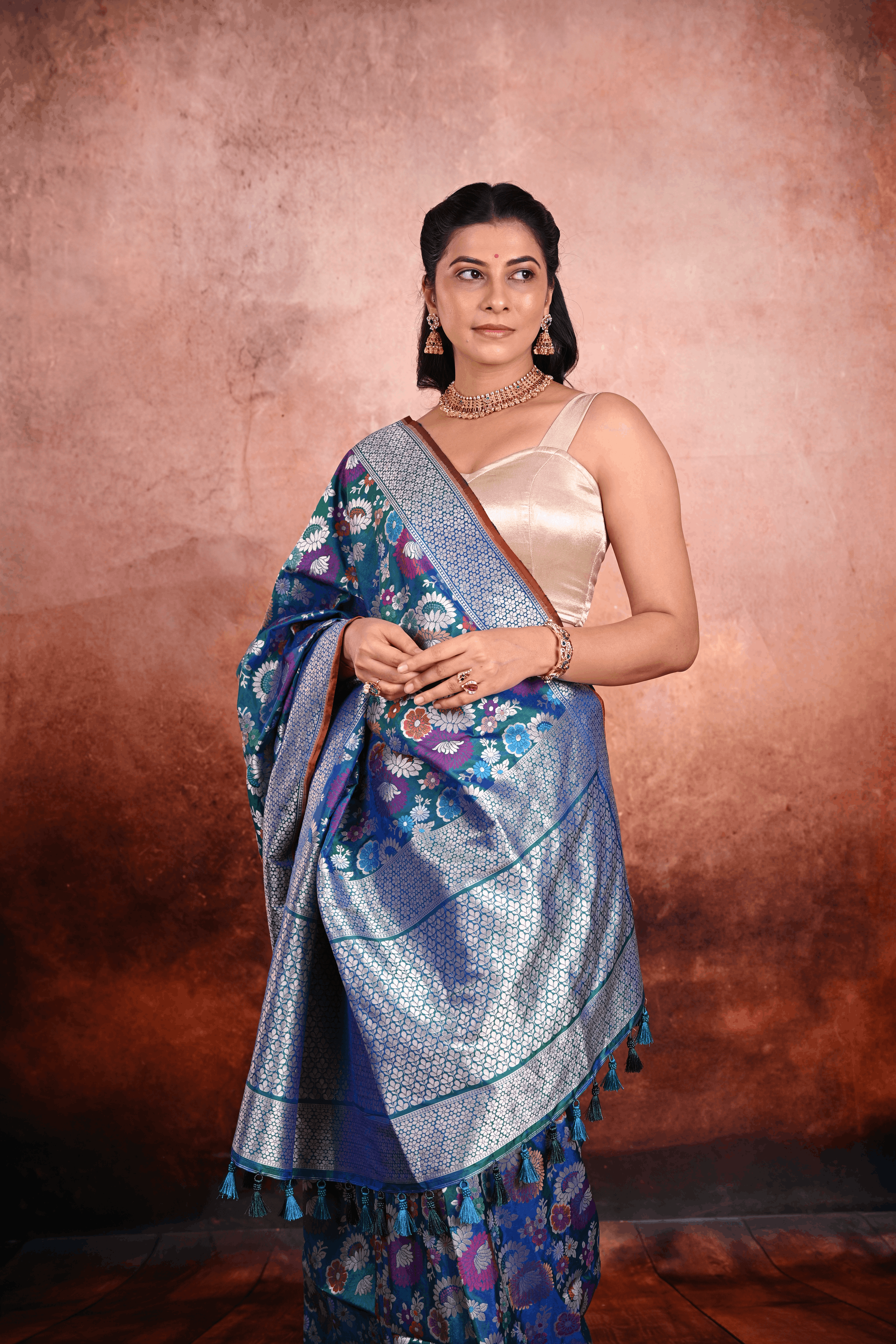 Peacock Blue Katan Silk Banarasi Saree