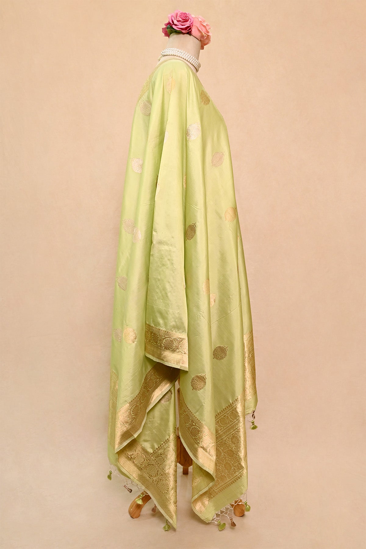 Pastel Green Katan Silk Banarasi Dupatta