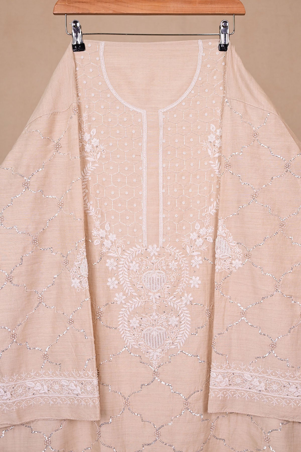 Beige Moonga Silk Chikankari Co-ord Set