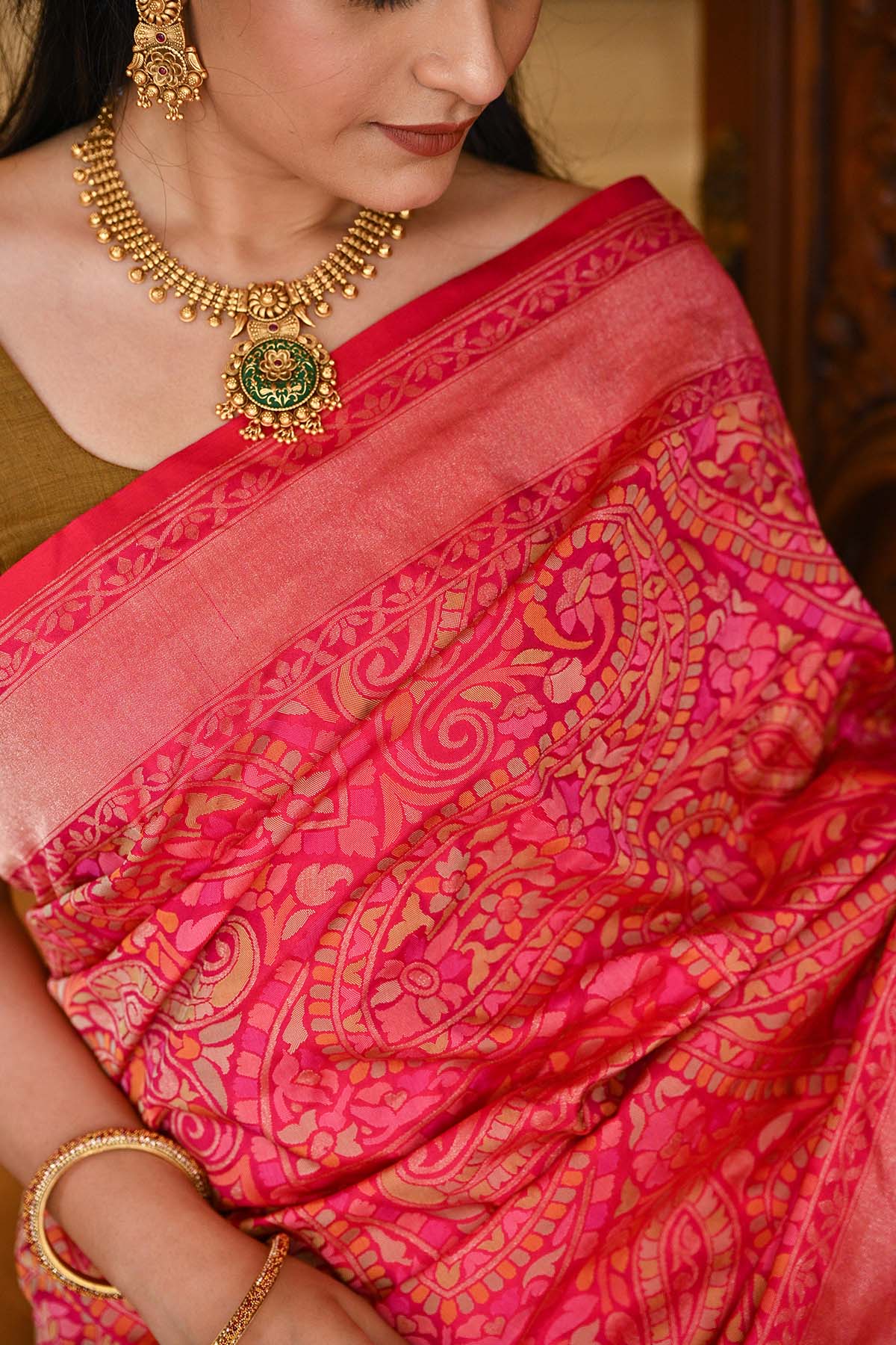 Katan Silk Banarasi Saree with Floral Paisleys