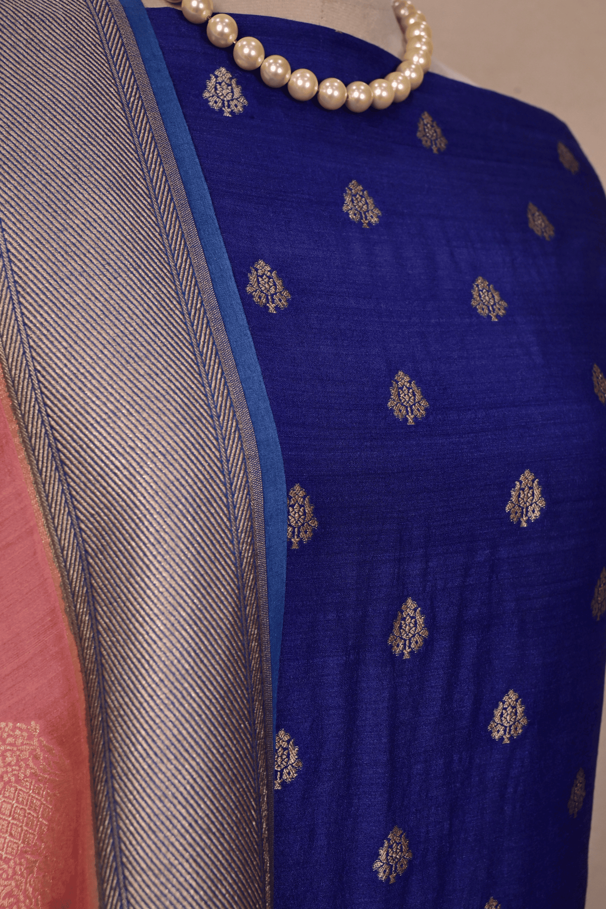 Steel Blue Banarasi Moonga Silk Suit