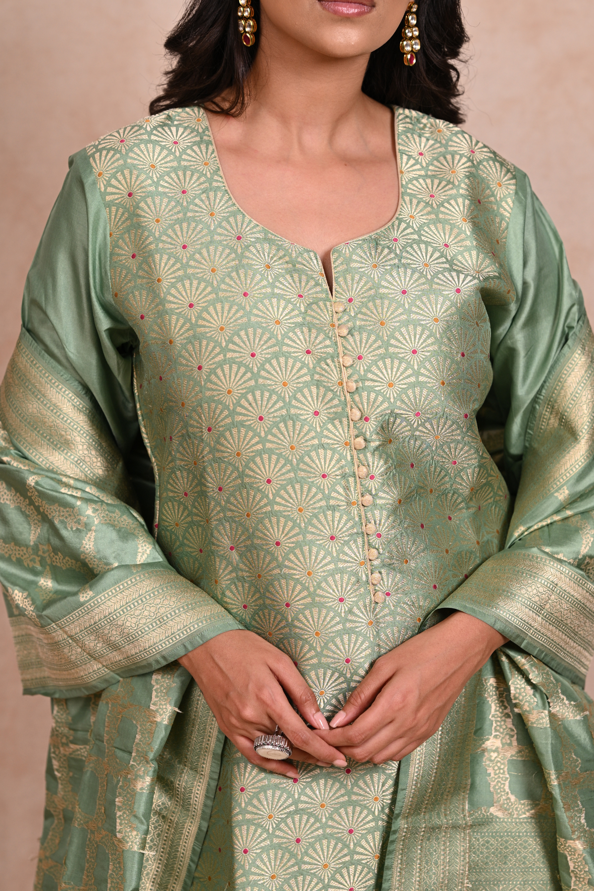 Sea Green Banarasi Brocade Suit