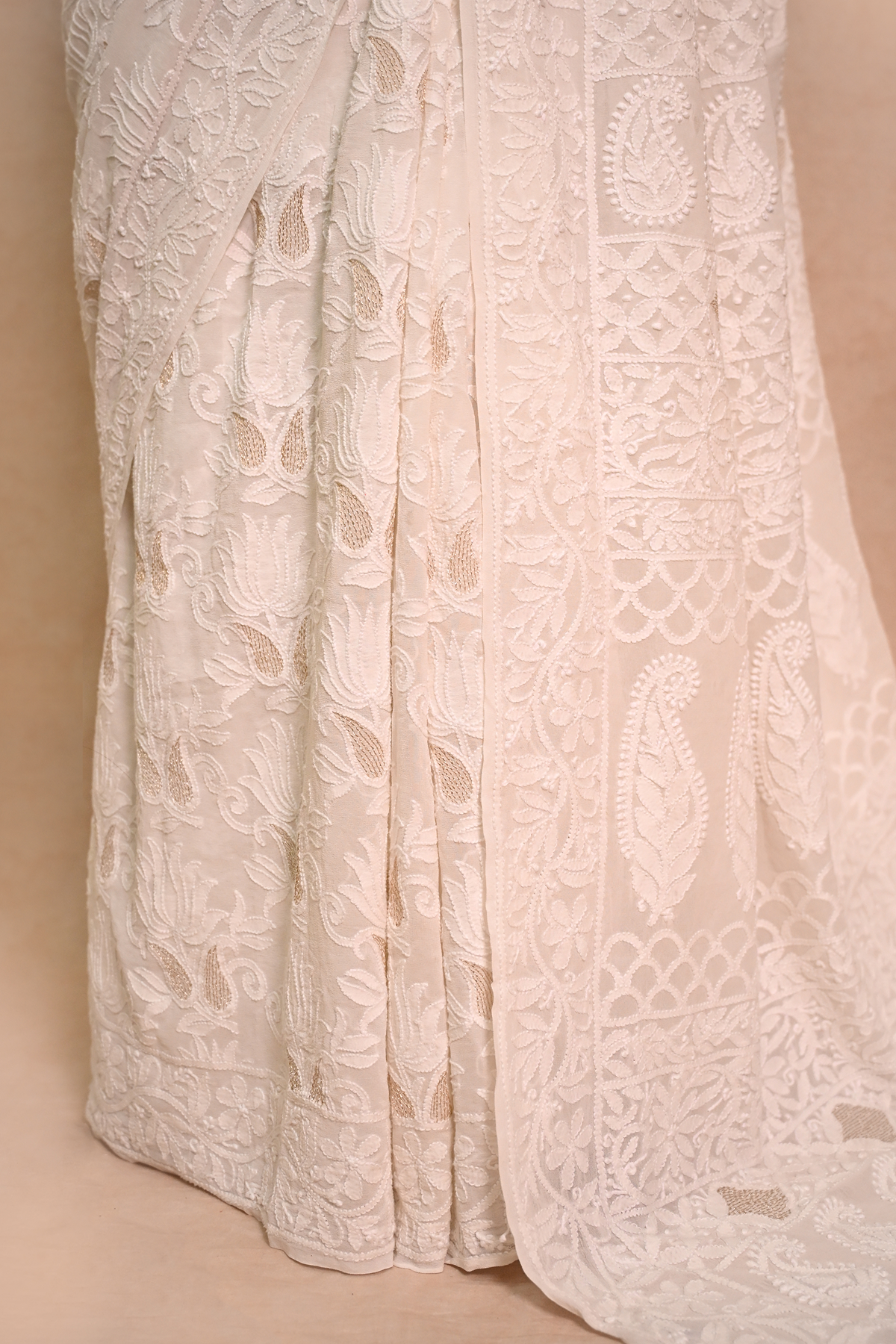 White Georgette Chikankari Saree