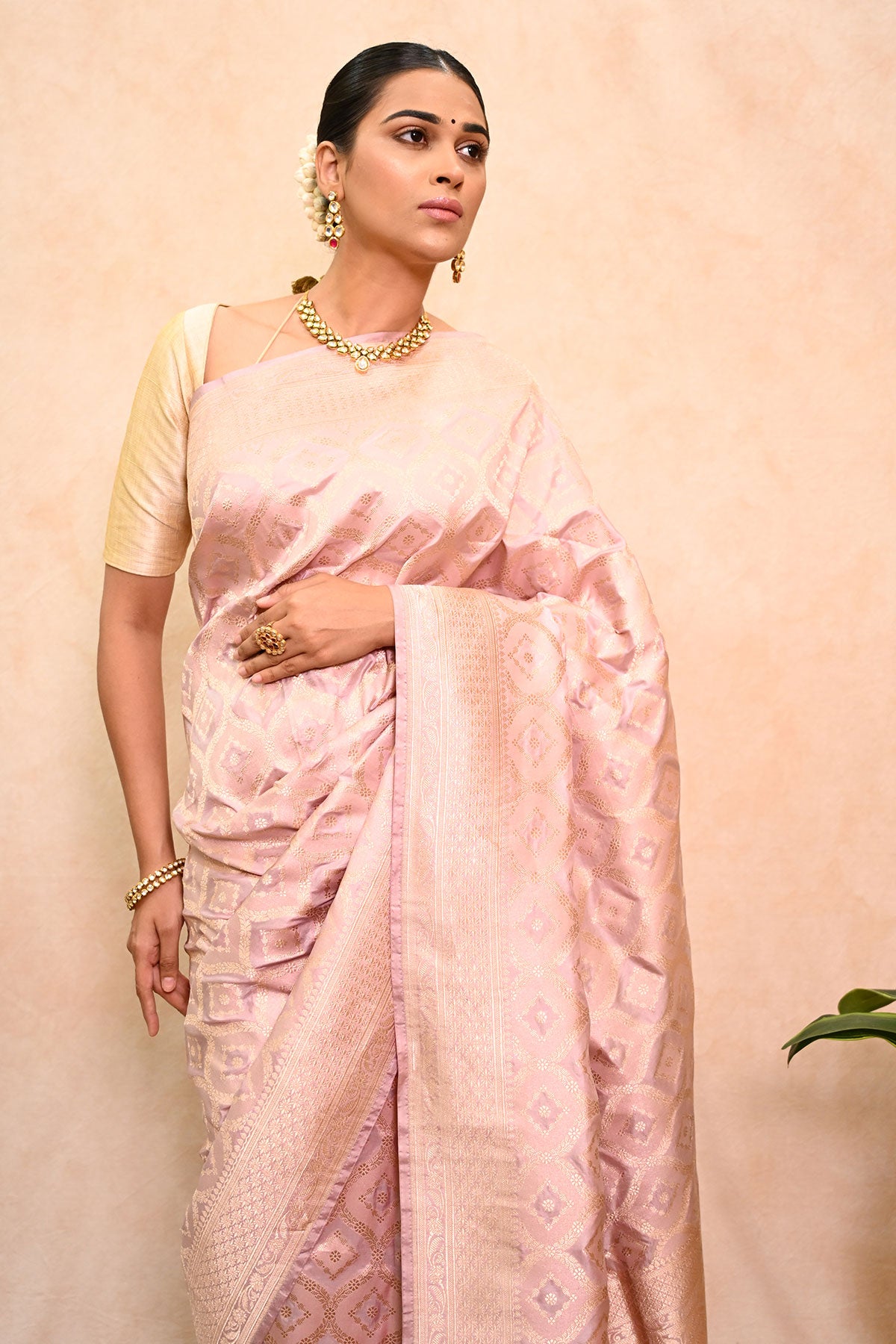 Katan Jaal Banarasi Saree with Exclusive Copper Zari & Brocade Border