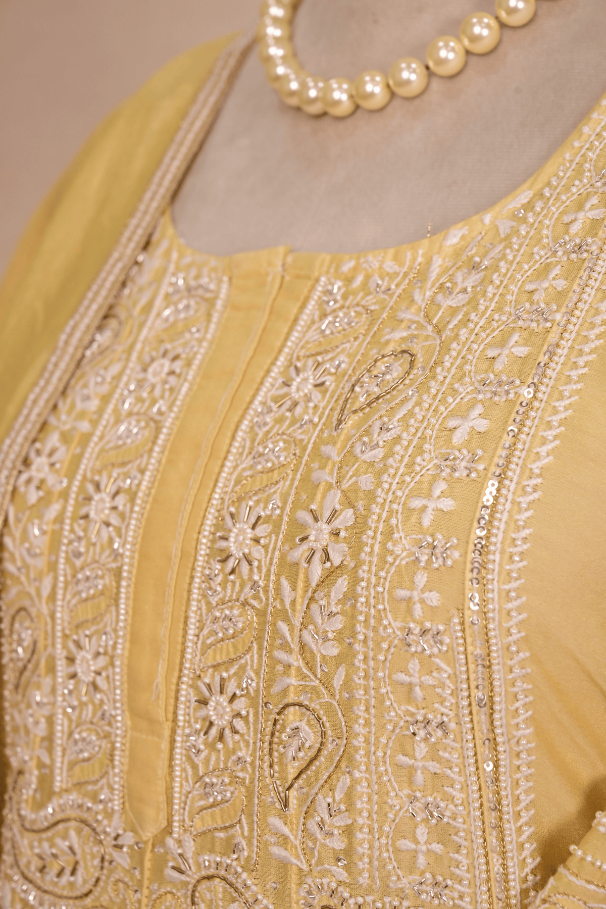 Butter Yellow Chanderi Silk Chikankari Anarkali