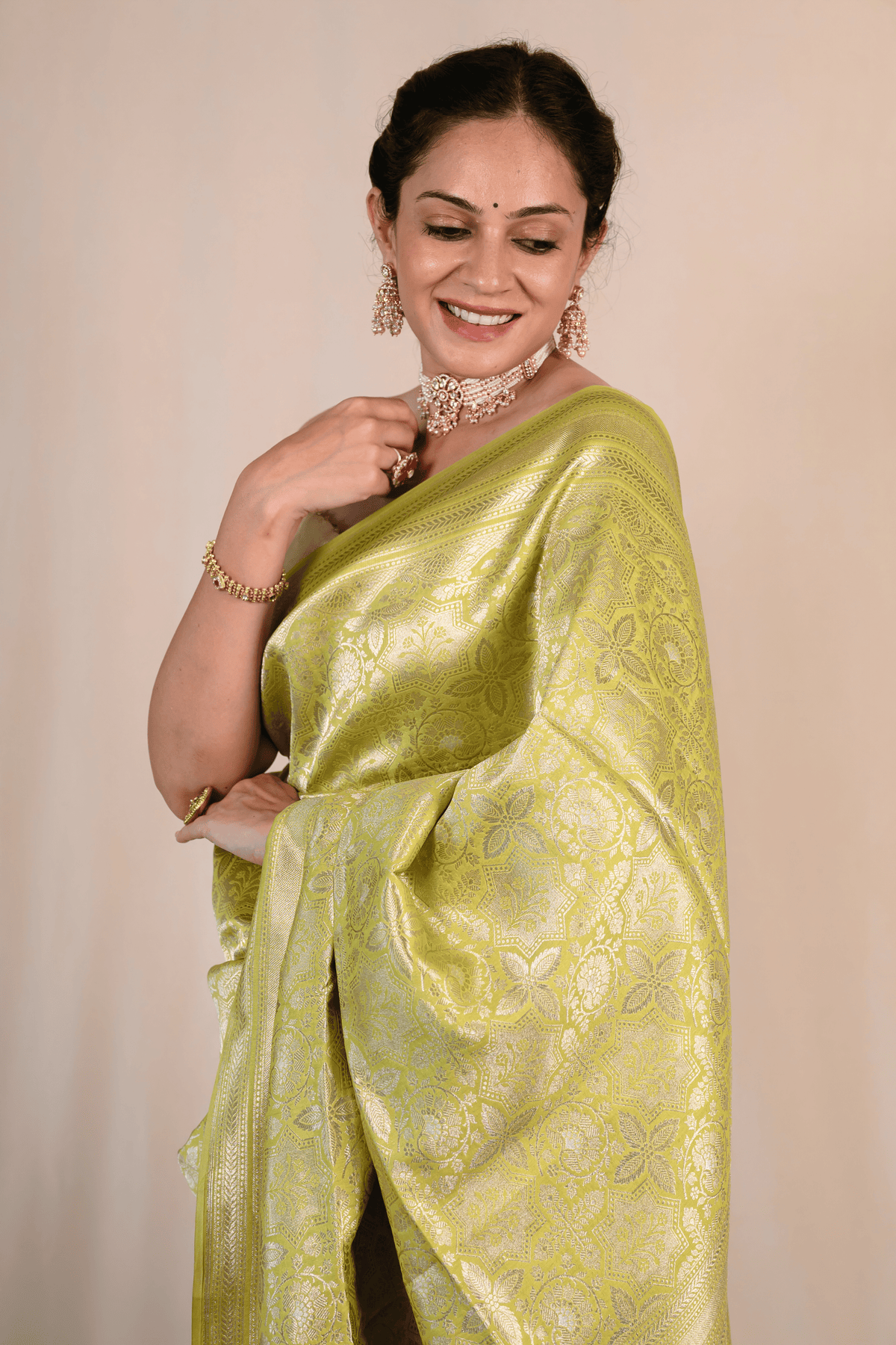 Pear Green Katan Silk Banarasi Saree