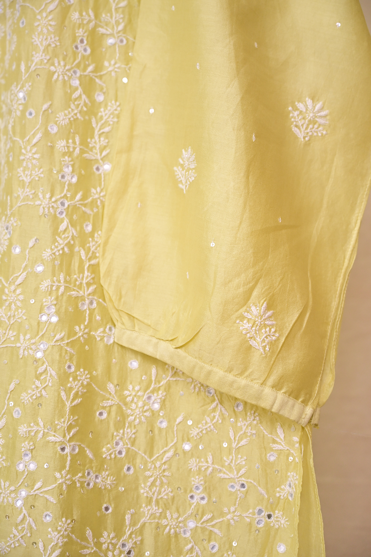 Light Lime Green Chanderi Chikankari Co-ord Set