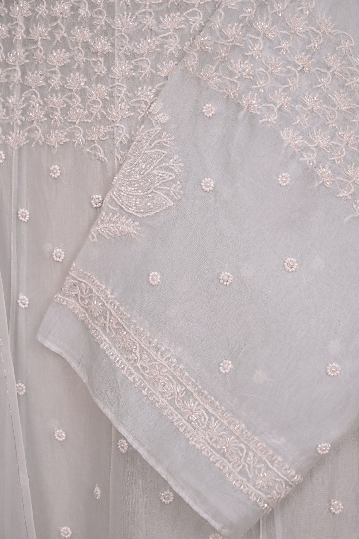 Ice Blue Organza Chikankari Anarkali
