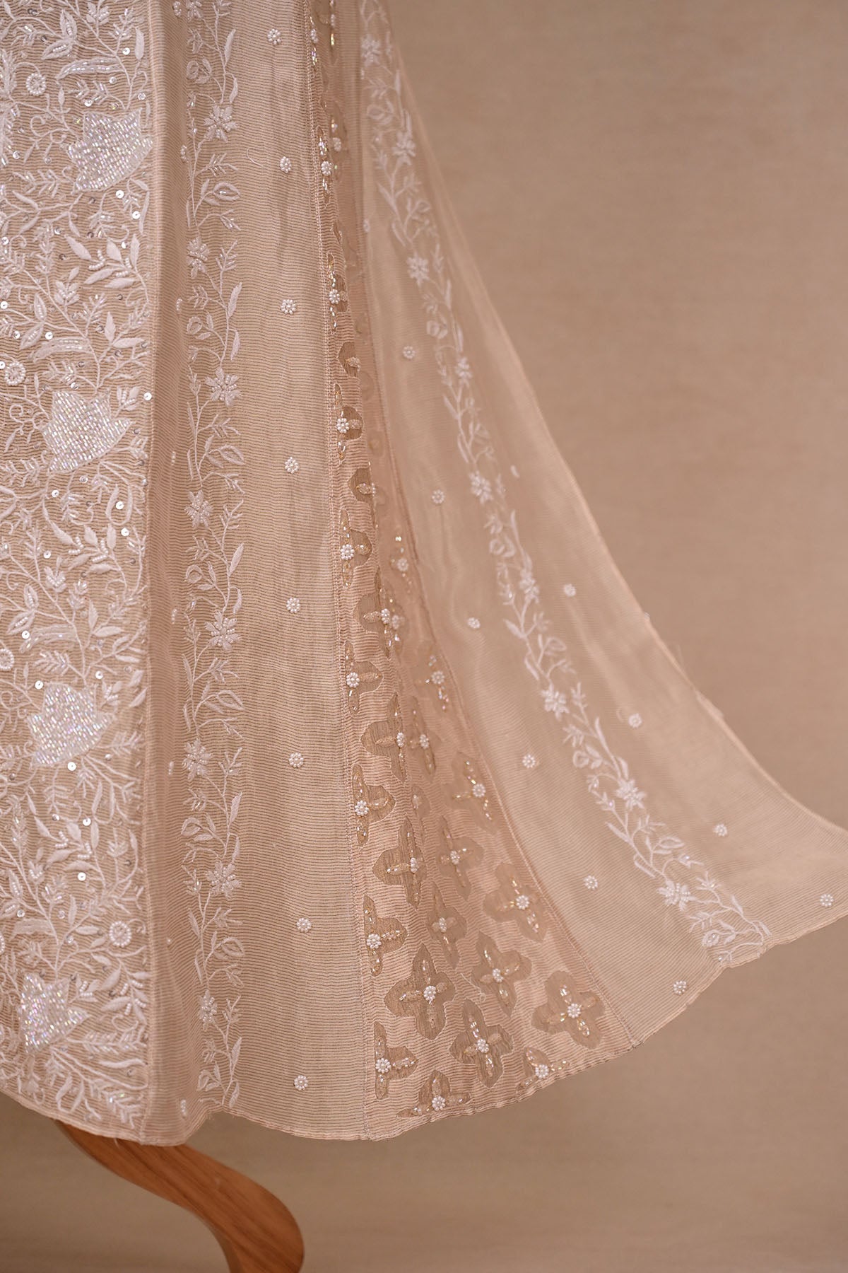 Beige Tissue Chanderi Chikankari Anarkali