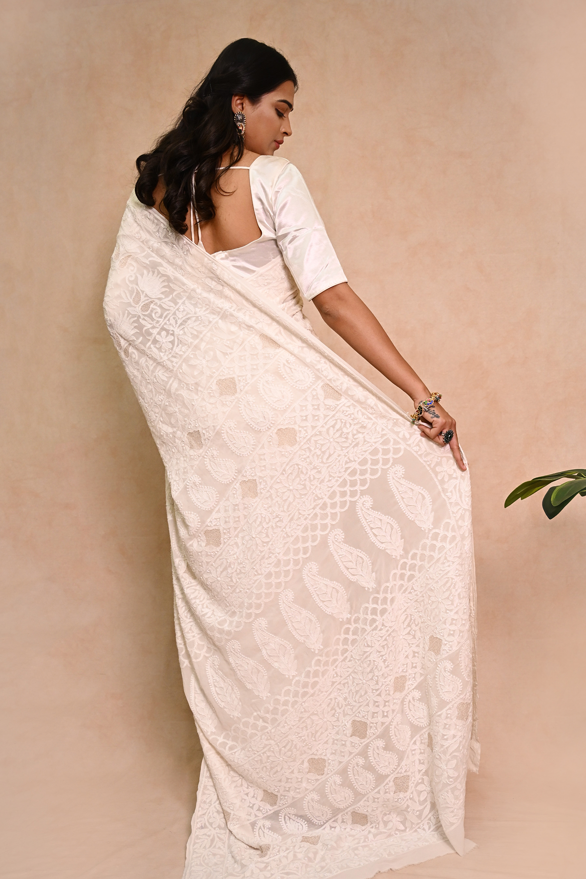 White Georgette Chikankari Saree