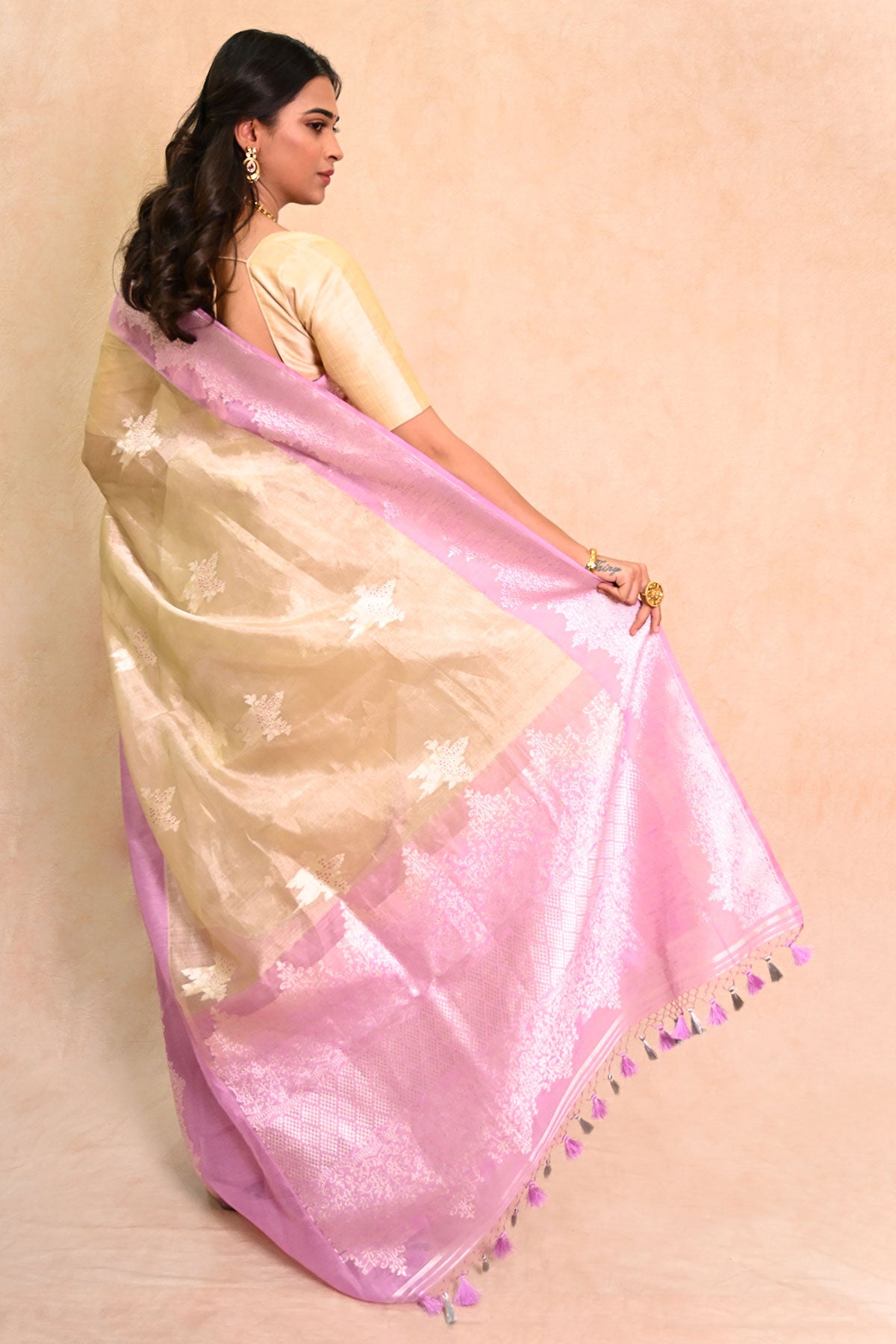 Sea Green Ek Tara Kora Tissue Saree