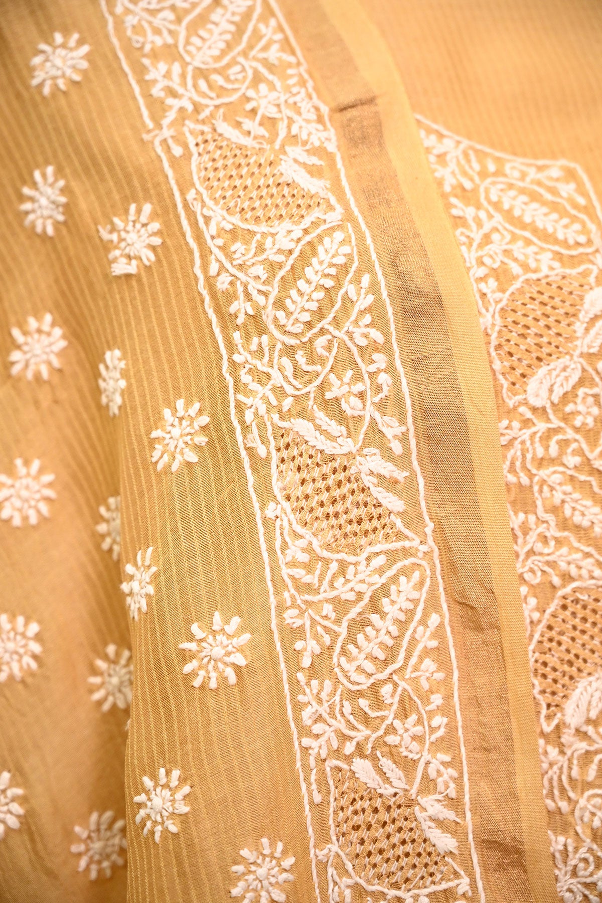 Mustard Maheshwari Chikankari Suit