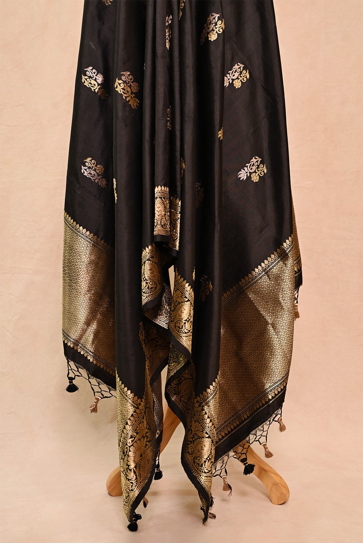 Black Katan Silk Banarasi Dupatta with Double Zari Butta