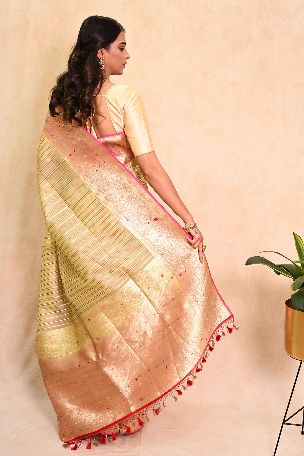 Green Kora Silk Banarasi Saree