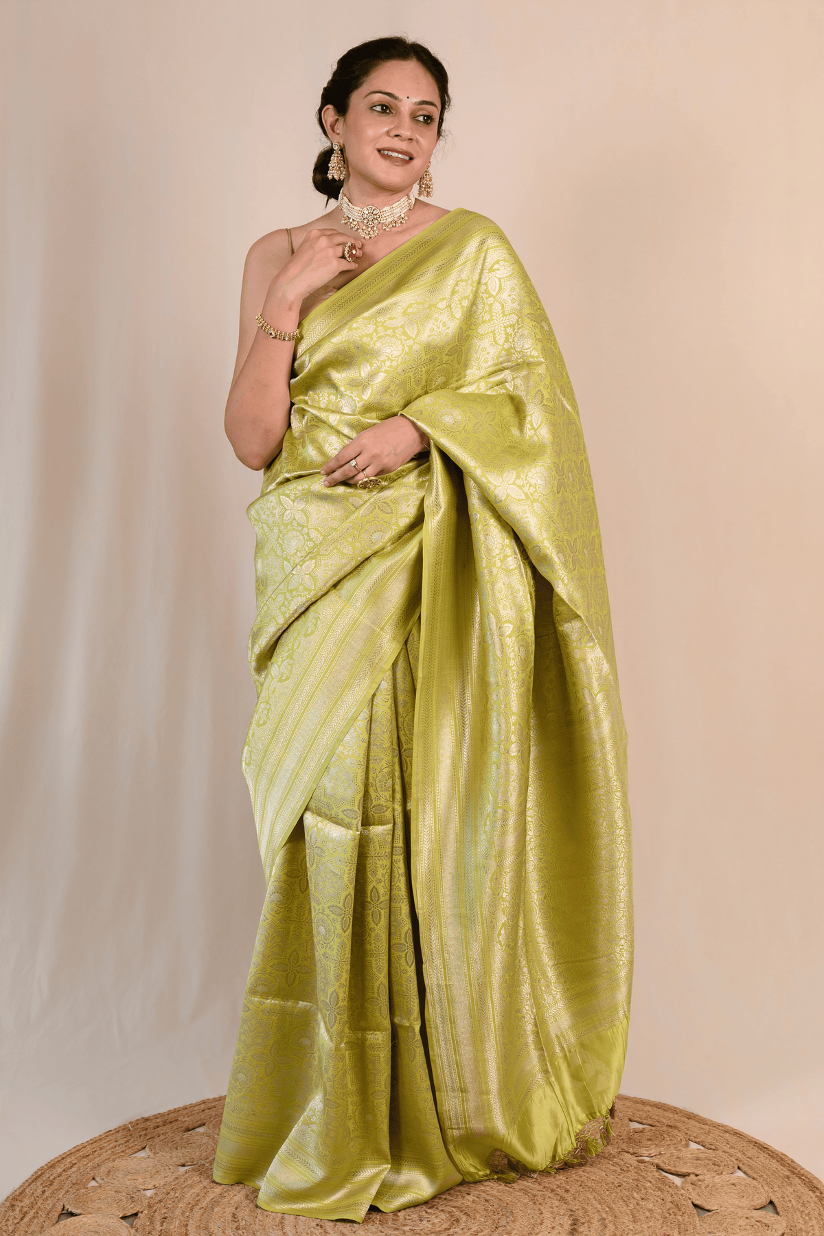 Pear Green Katan Silk Banarasi Saree