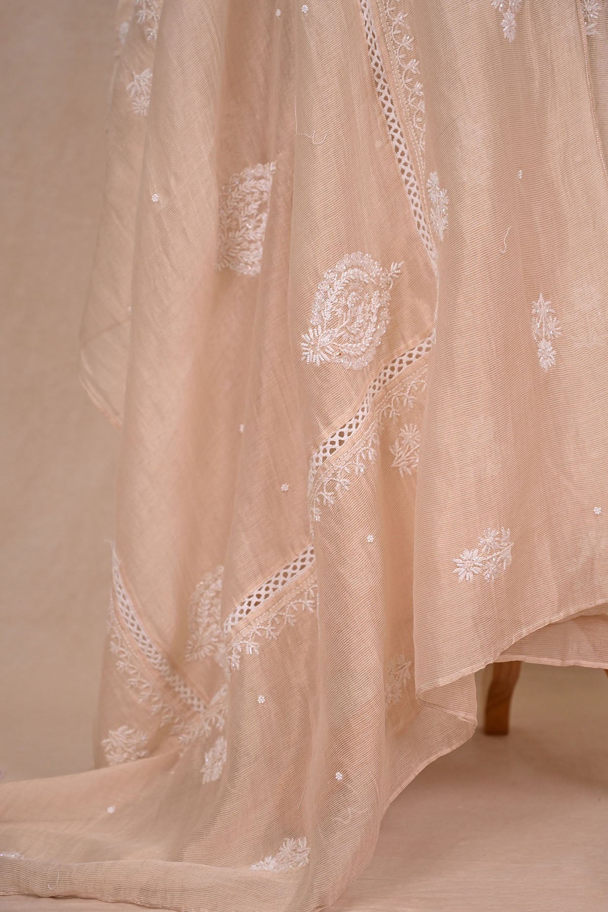 Beige Tissue Chanderi Chikankari Suit