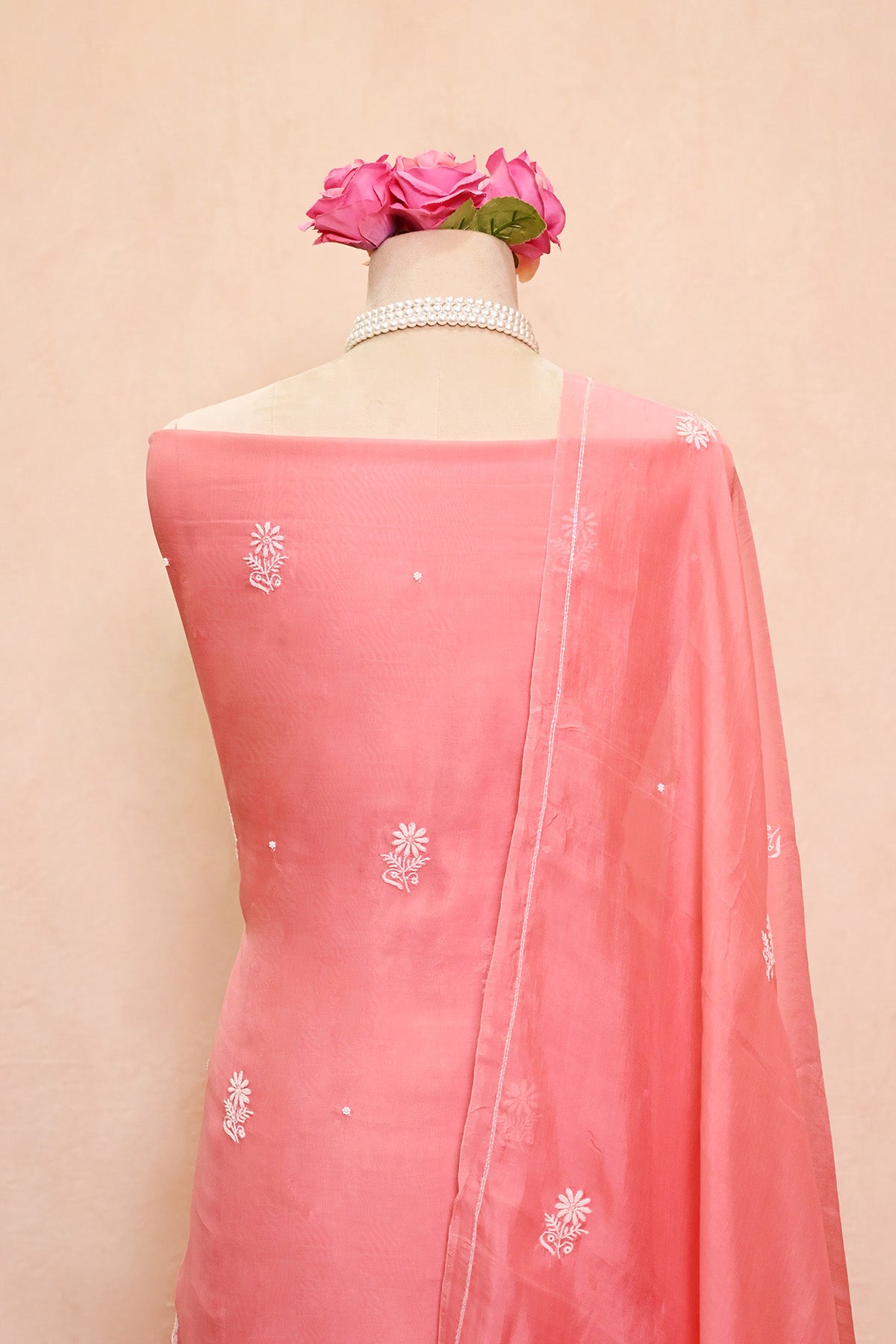Pink Organza Chikankari Suit