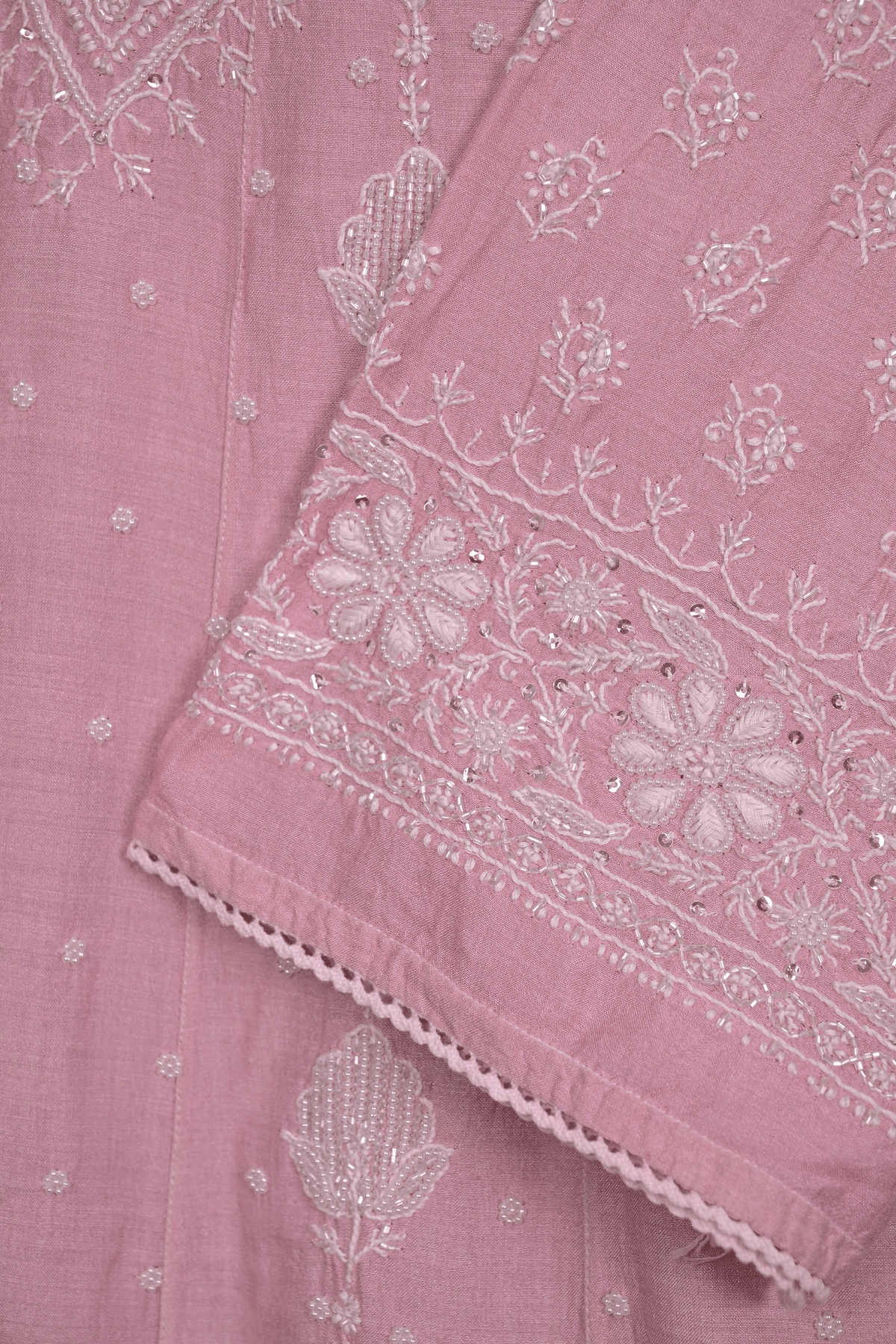 Rose Pink Moonga Chikankari Anarkali