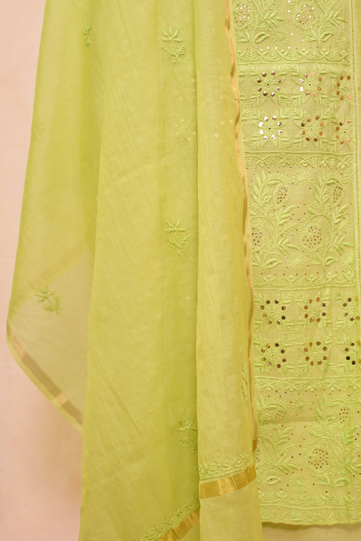 Light Green Chanderi Chikankari Suit