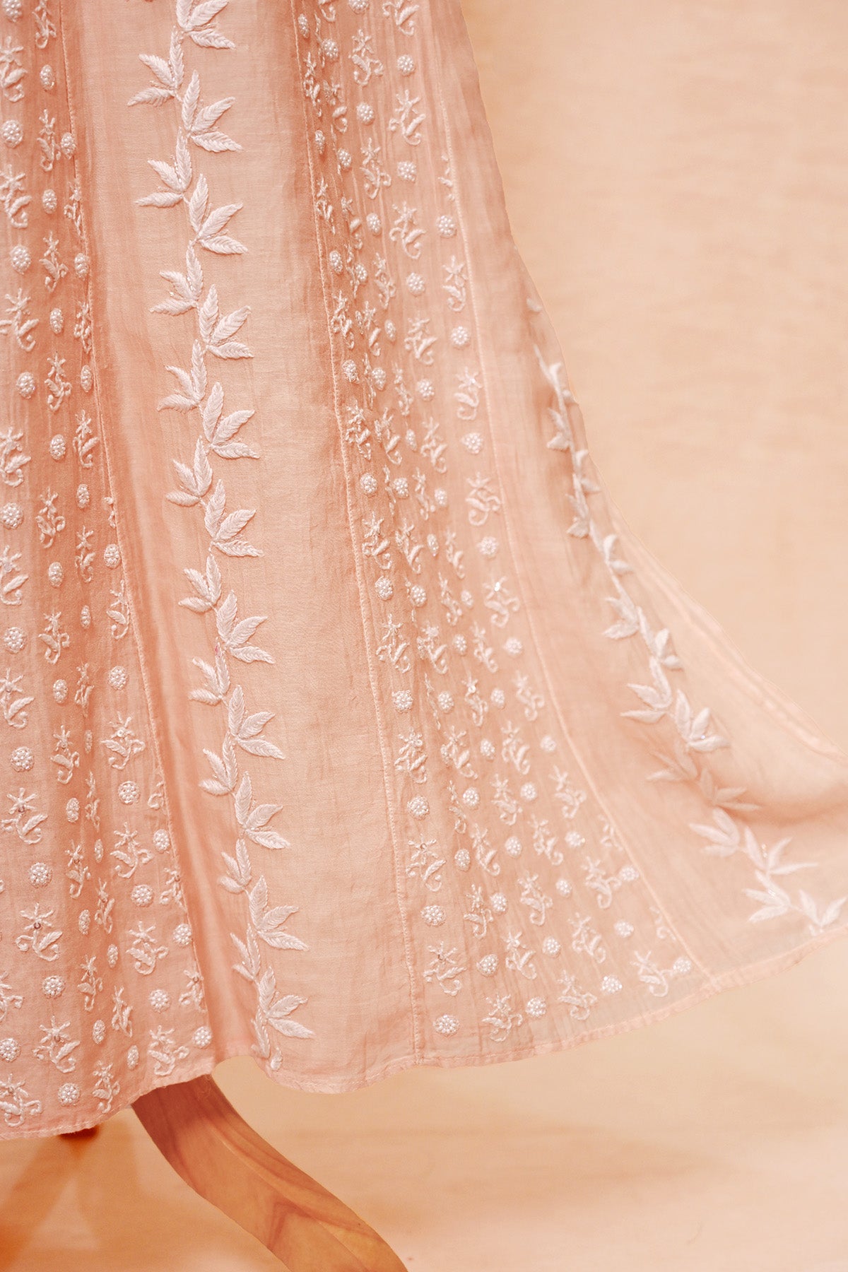 Light Peach Chanderi Chikankari Anarkali
