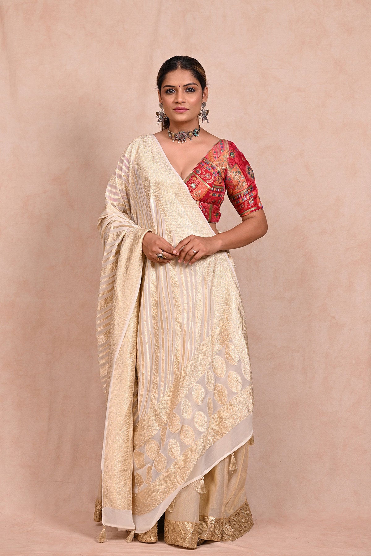 Off White Khaddi Georgette Banarasi Dupatta