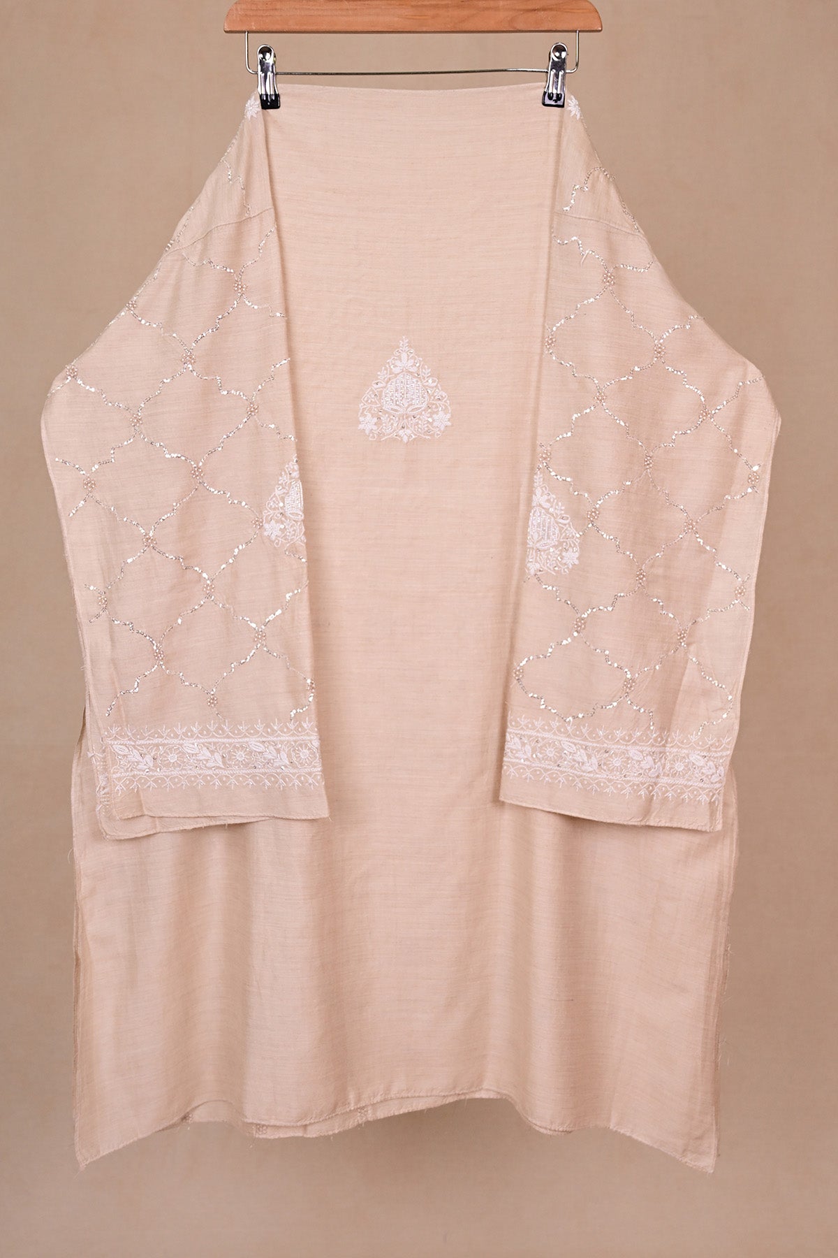 Beige Moonga Silk Chikankari Co-ord Set