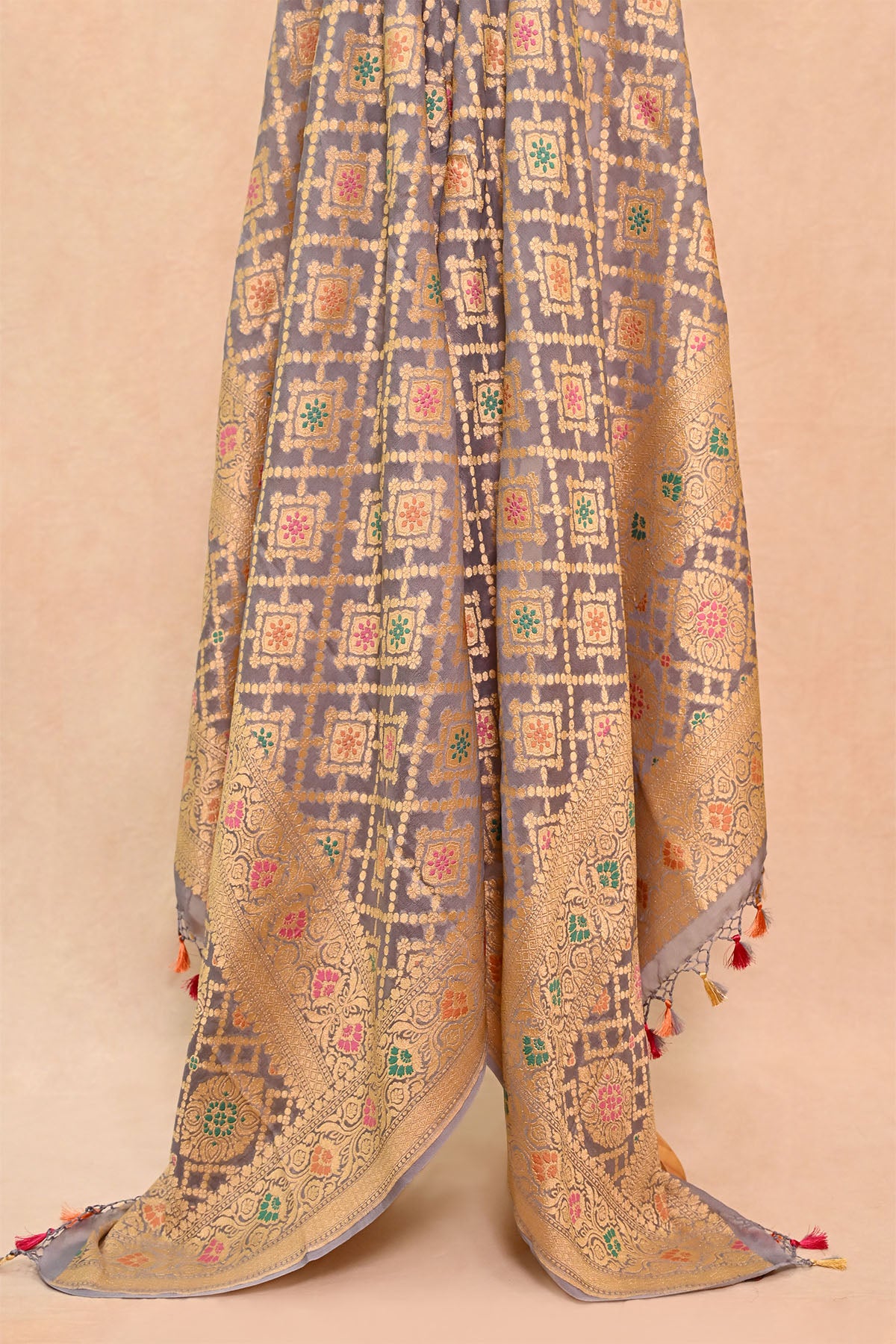 Dusty Blue Khaddi Georgette Banarasi Dupatta