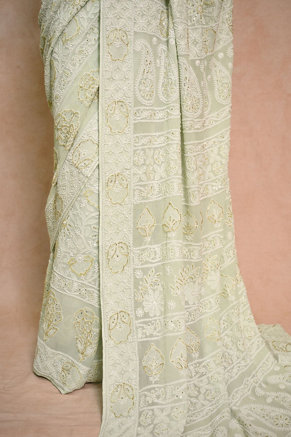 Mint Green Georgette Chikankari saree