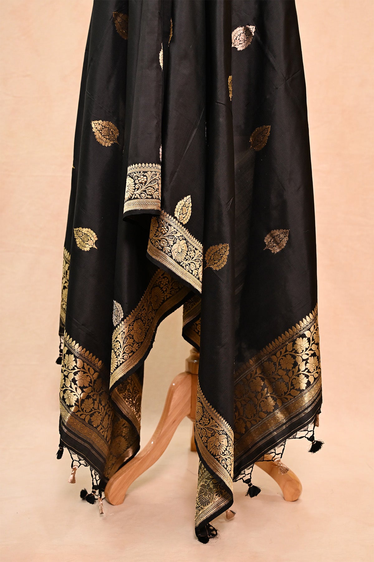 Black Katan Silk Banarasi Dupatta with Floral Border