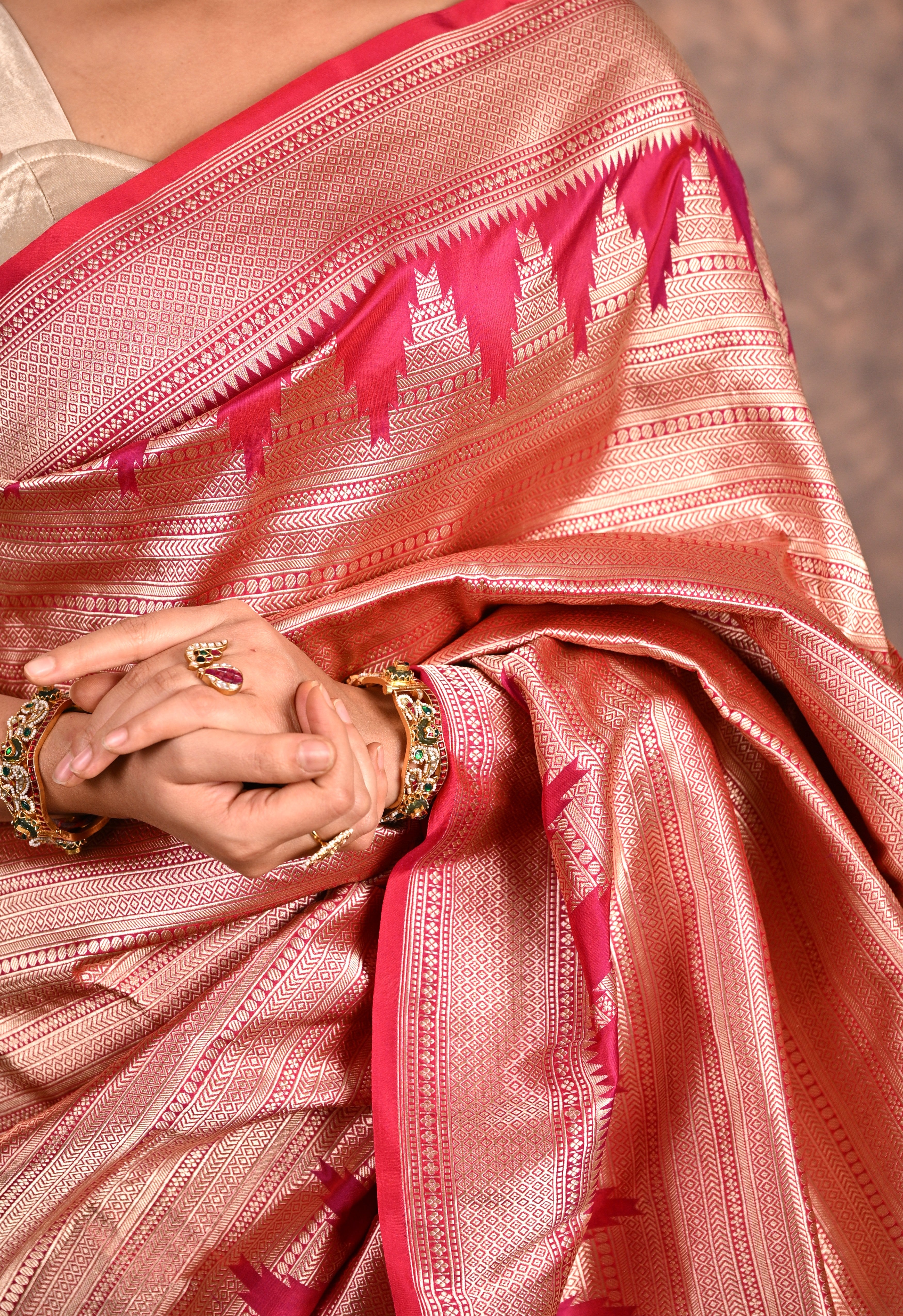 Ruby Red Katan Silk Banarasi Saree
