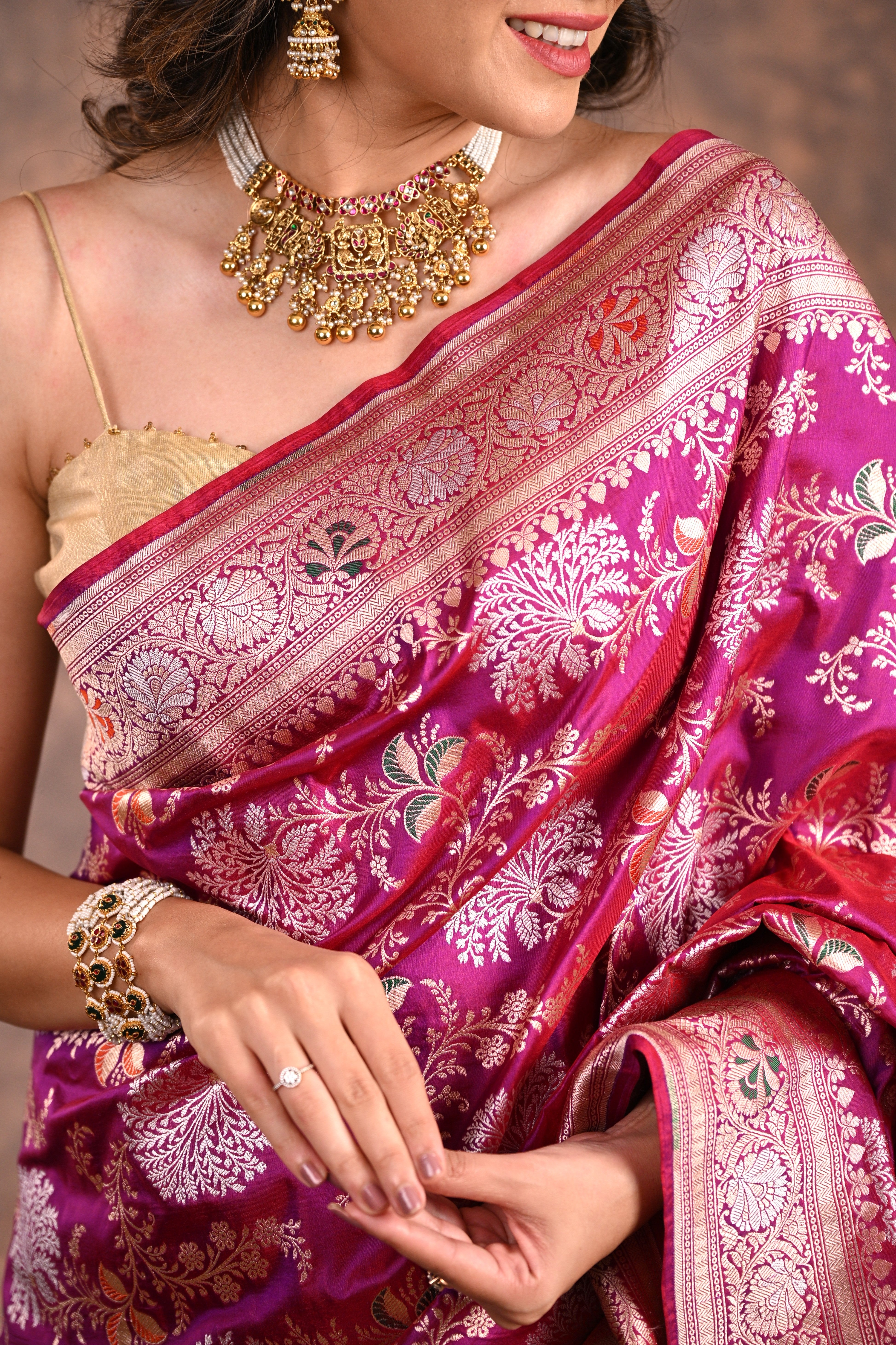 Magenta Katan Silk Banarasi Saree