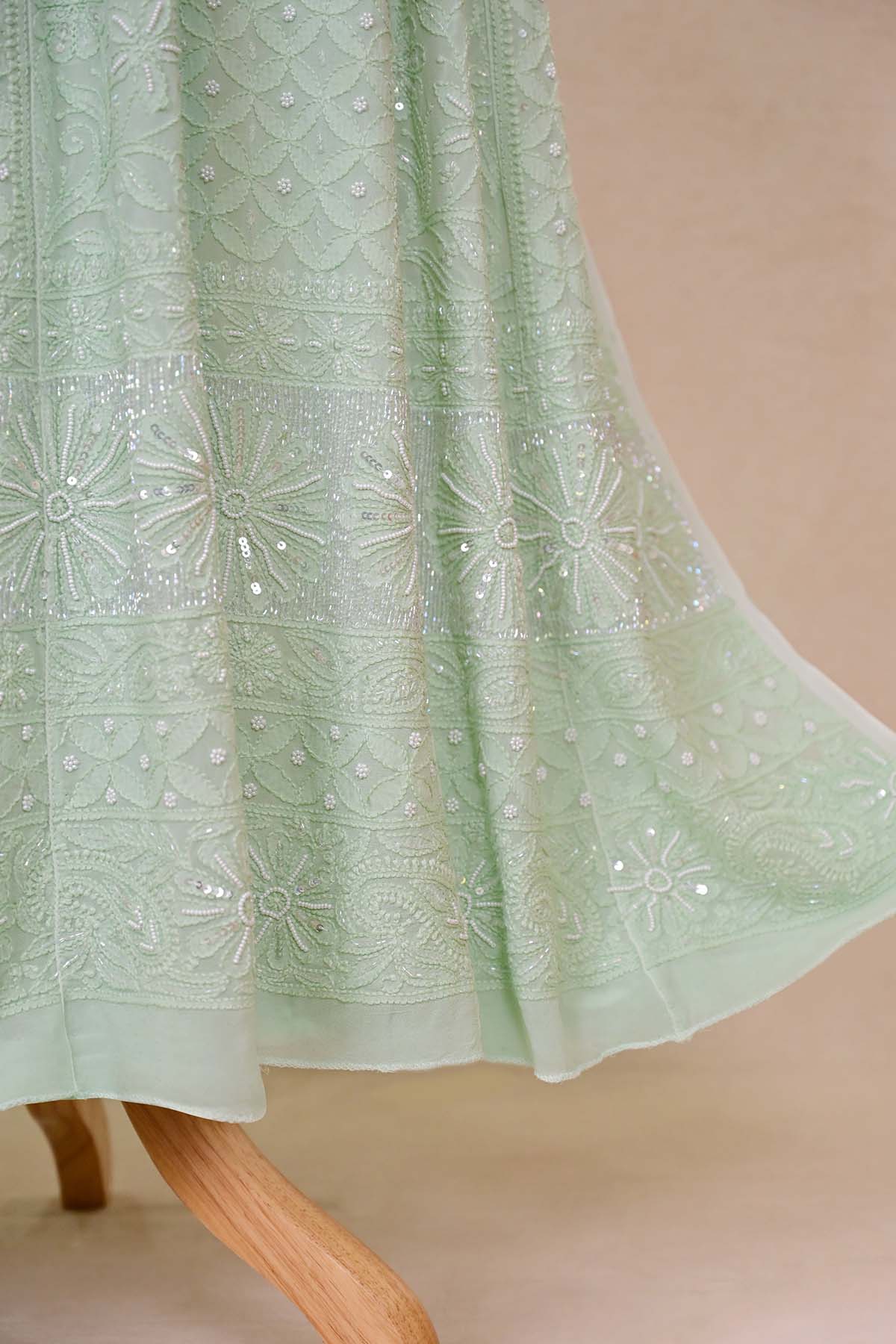 Light Sea Green Viscose Georgette Chikankari Anarkali