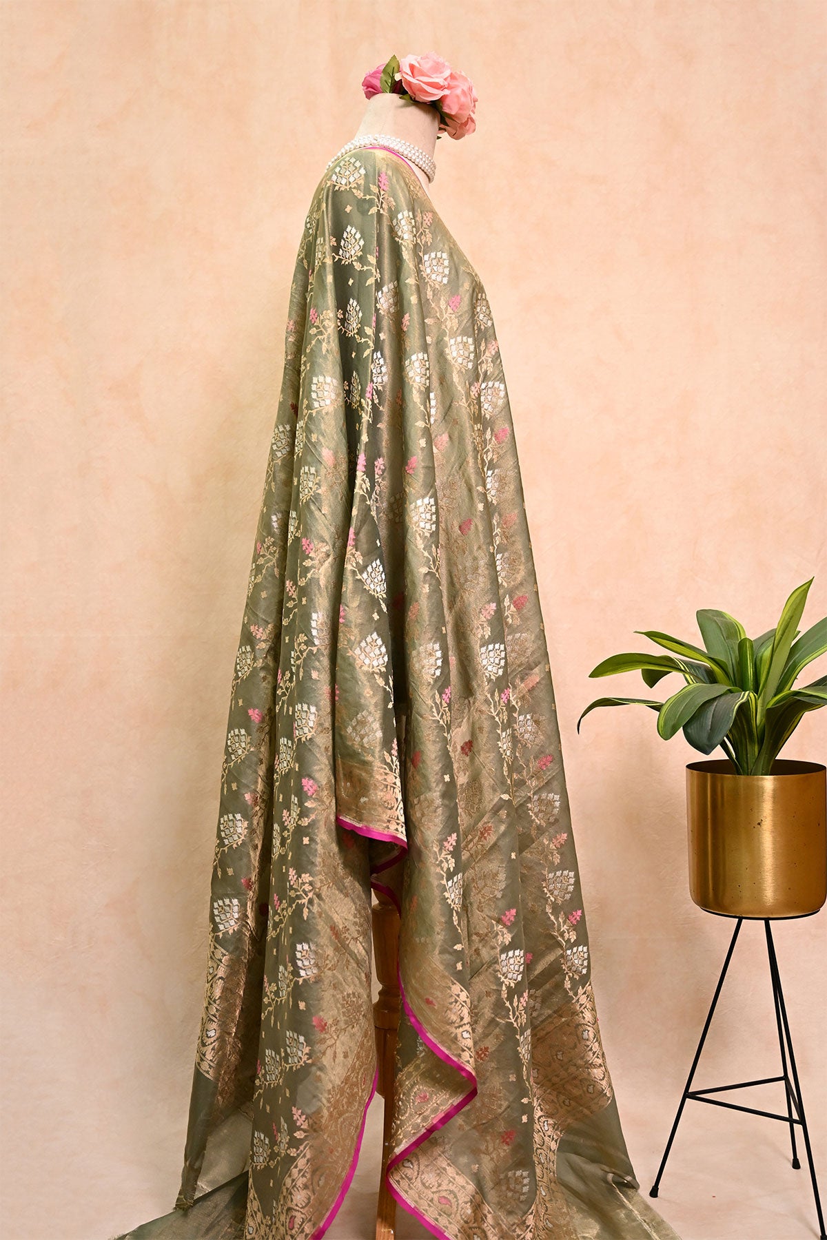 Bottle Green Banarasi Katan Tissue Suit