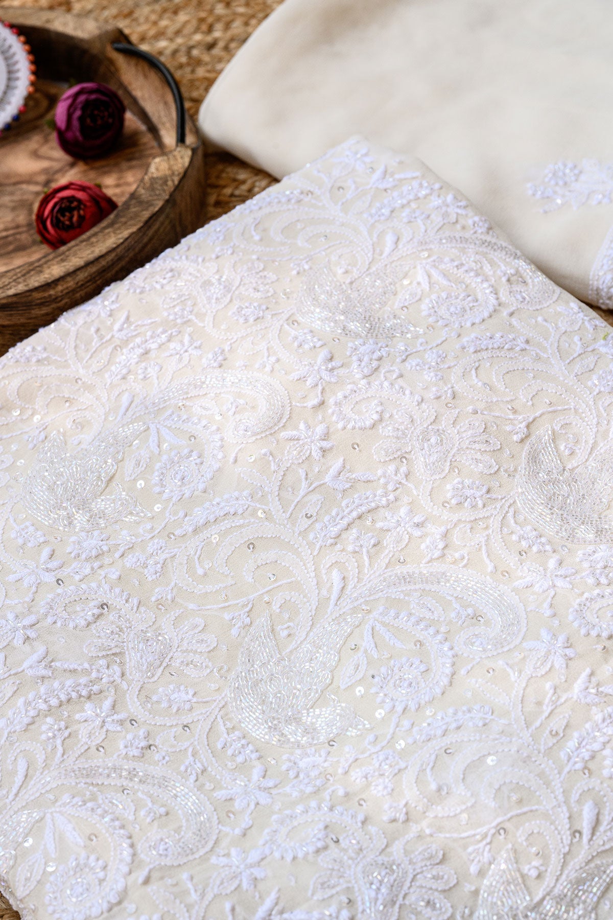 Off White Georgette Chikankari Suit